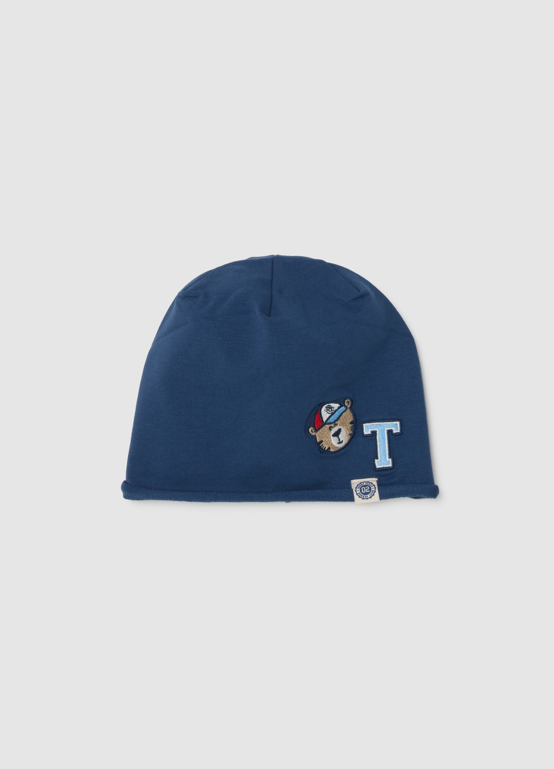 FAGOTTINO, Gorro Azul Para Niños En Algodón Elástico Ajuste Regular Con Bordado, Niño, Azul oscuro, Talla: 50-52