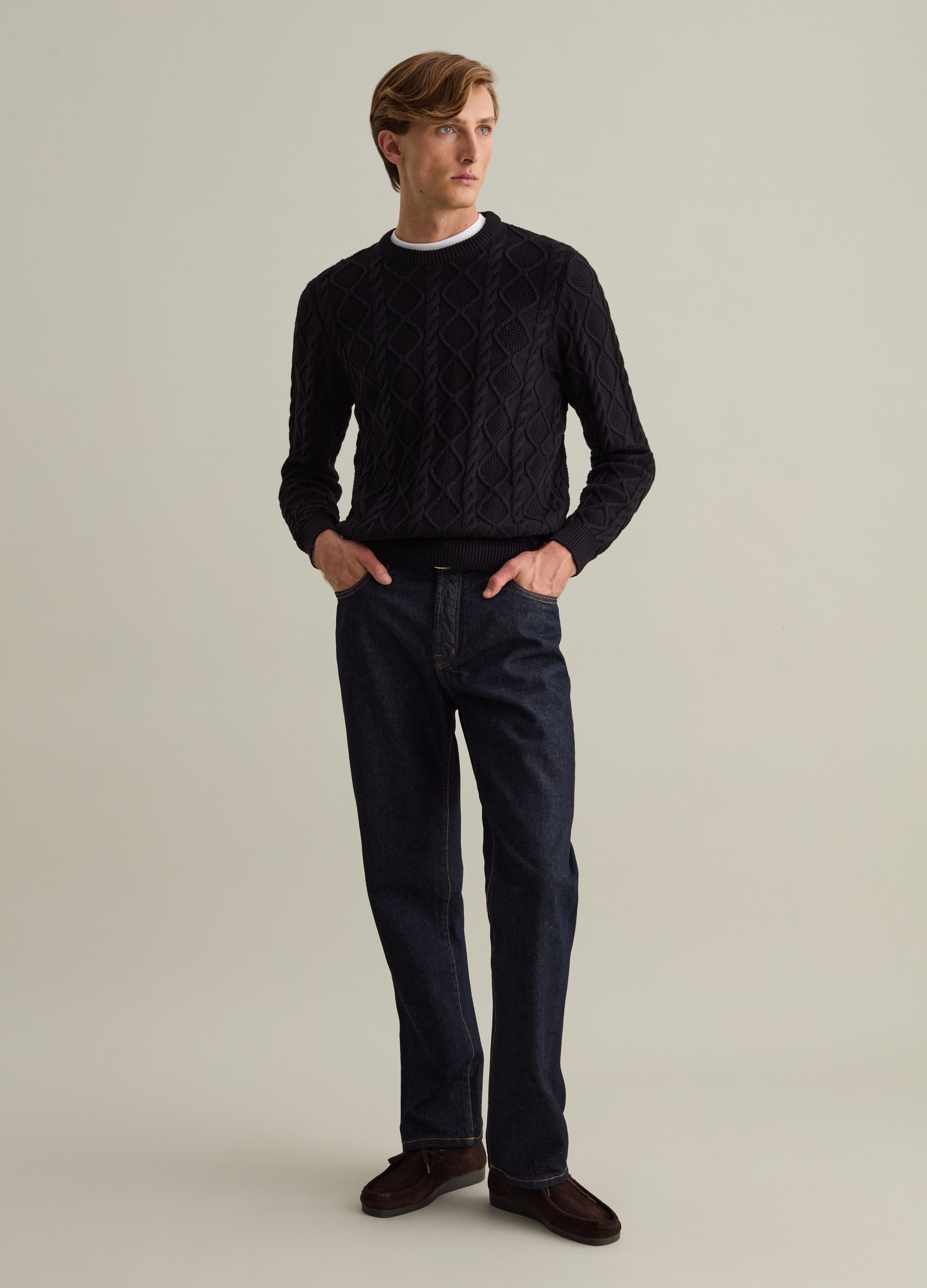 PIOMBO, Maglione Blu Con Lavorazione A Trecce In Misto Cotone, Uomo, Nero, Taglia: S