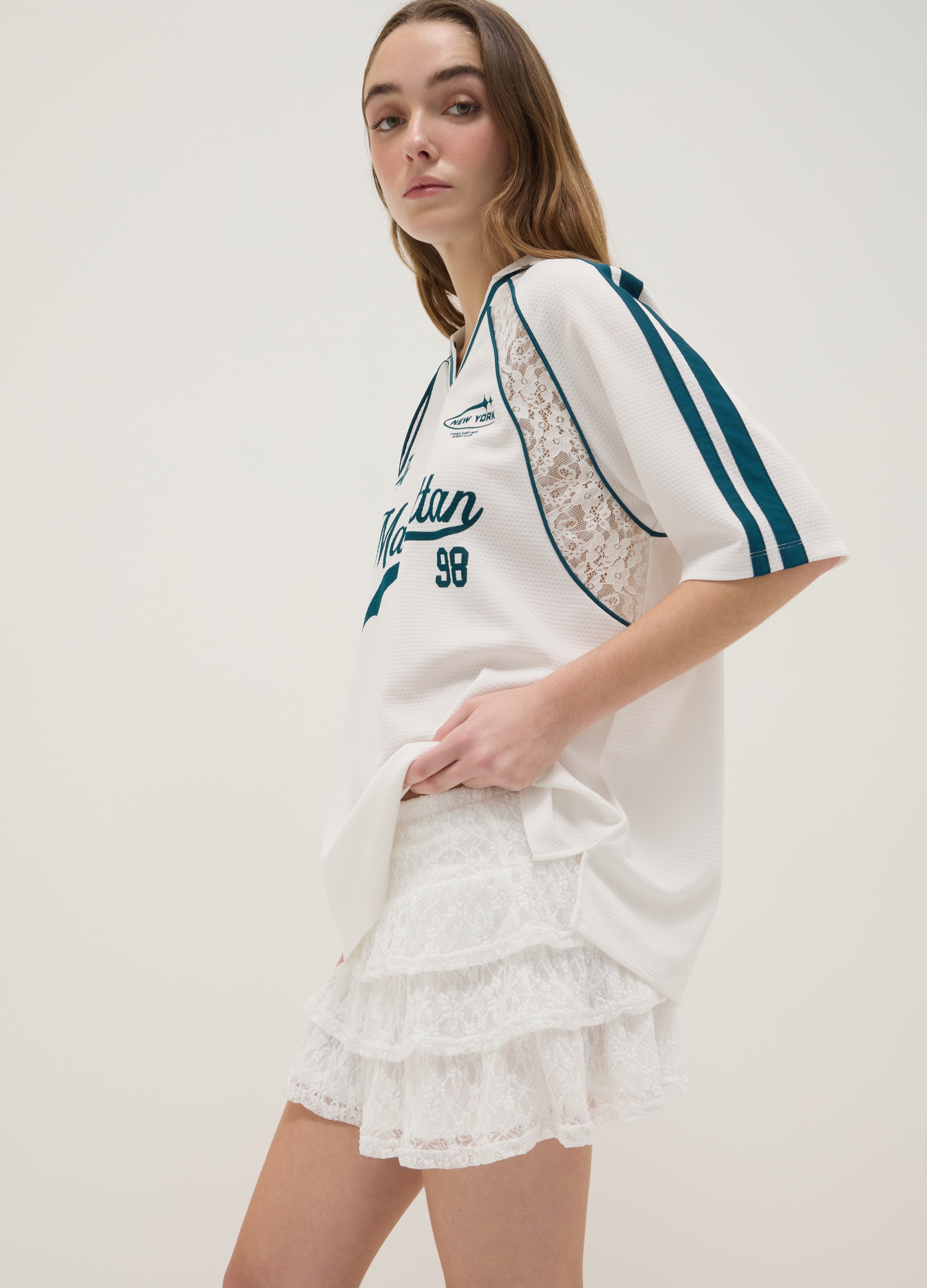 B.ANGEL, Falda De Encaje Blanca Ajuste Regular, Mujer, Blanco óptico, Talla: XL