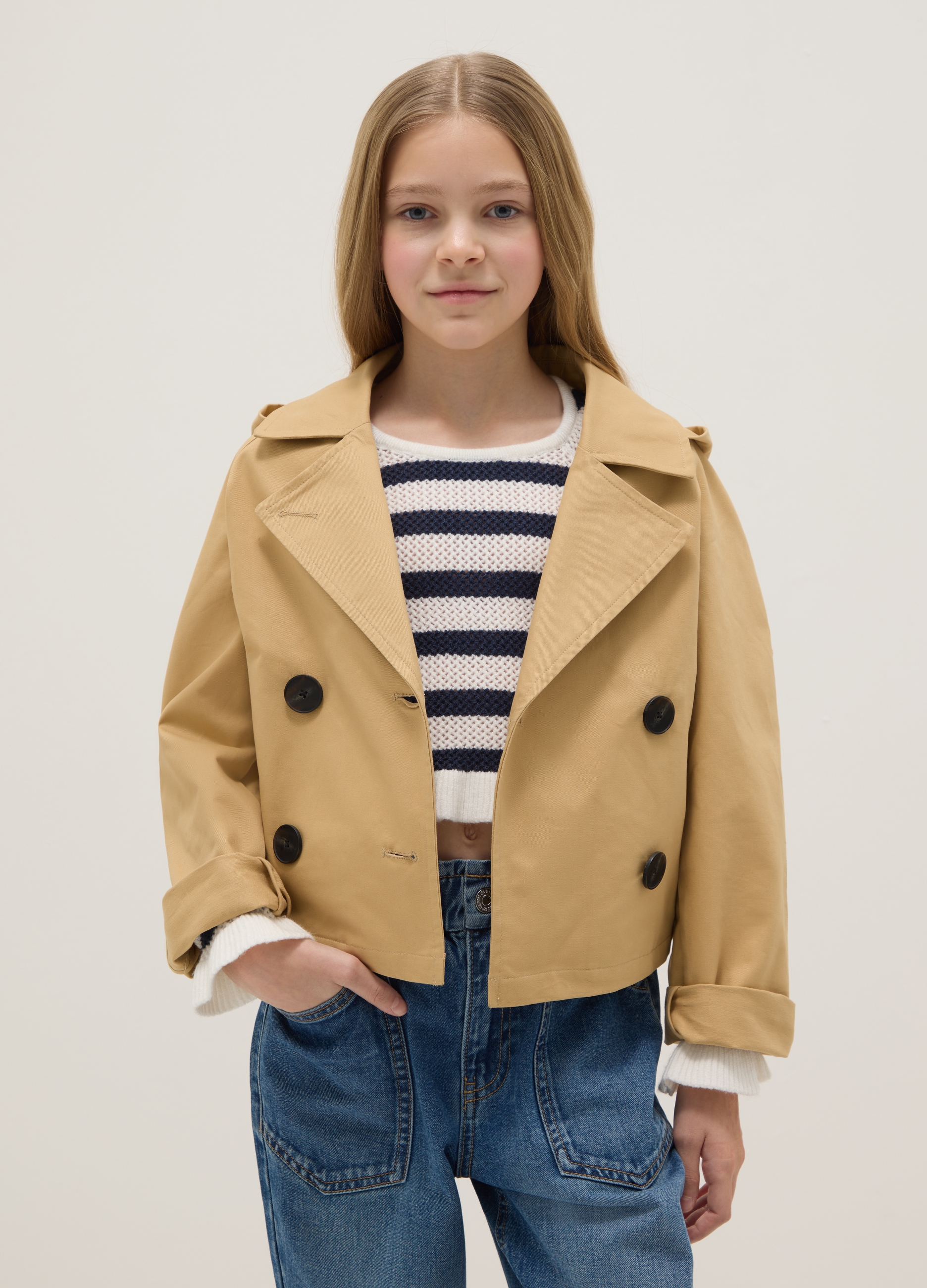 OVS KIDS, Chaqueta De Niña En Algodón Puro Beige Con Capucha, Ajuste Regular, Niña, Beige Oscuro, Talla: 12-13