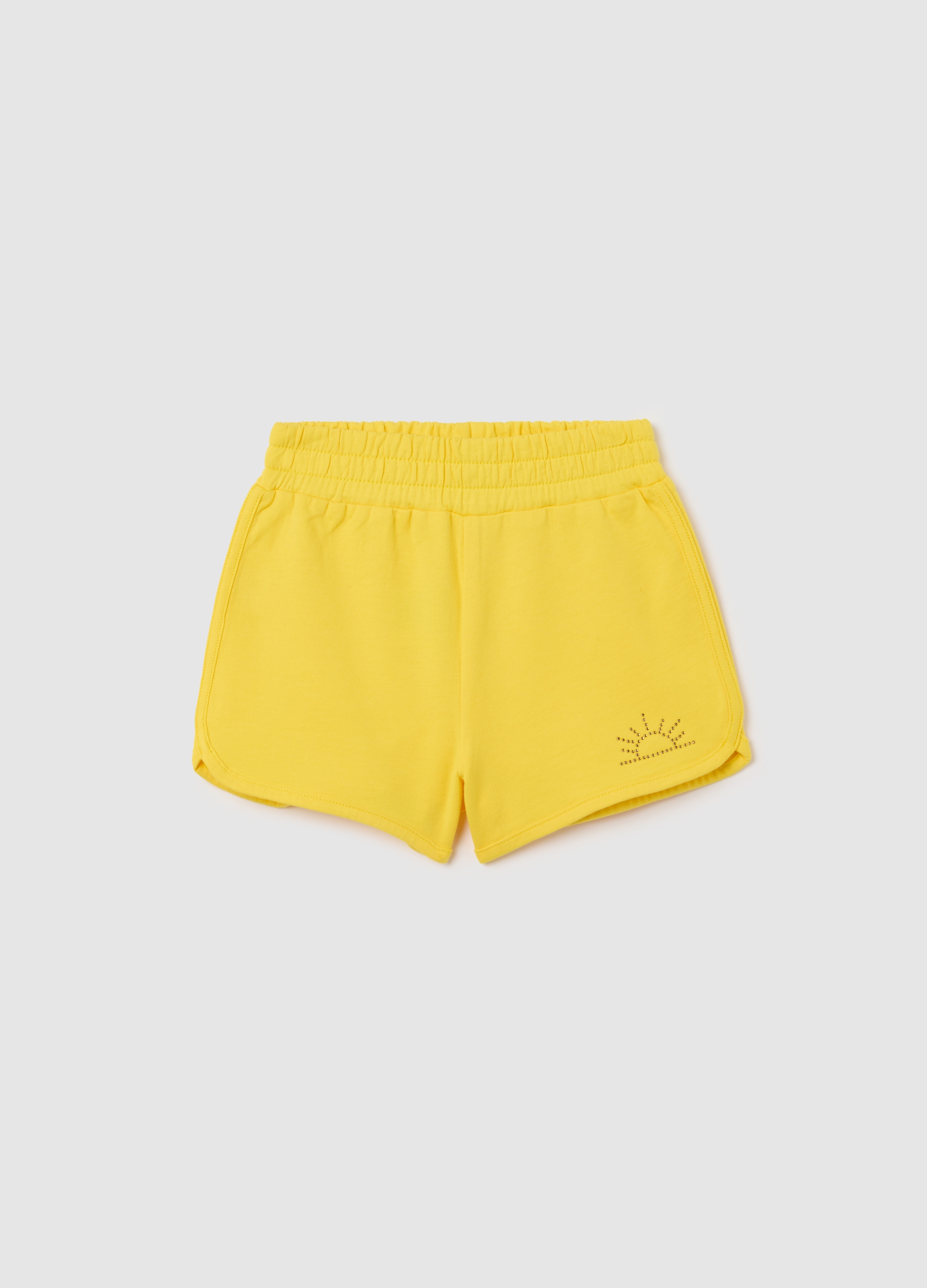 OVS, Short Da Bambina In Puro Cotone Giallo Regular Fit Con Strass, Giallo, Taglia: 6-7