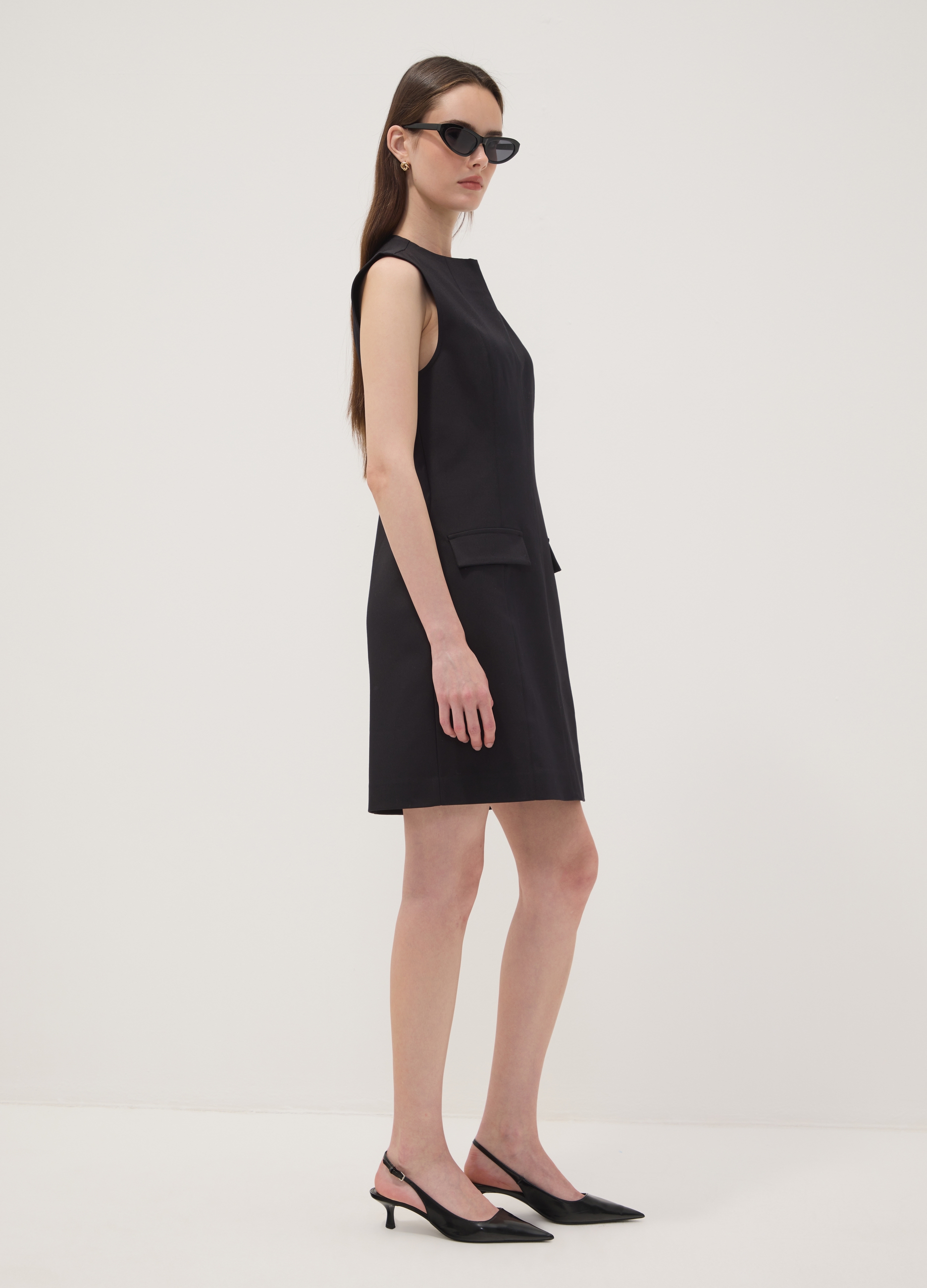 OVS, Abito Smanicato Nero In Cotone Elasticizzato Con Girocollo Fitted, Donna, Nero, Taglia: XS