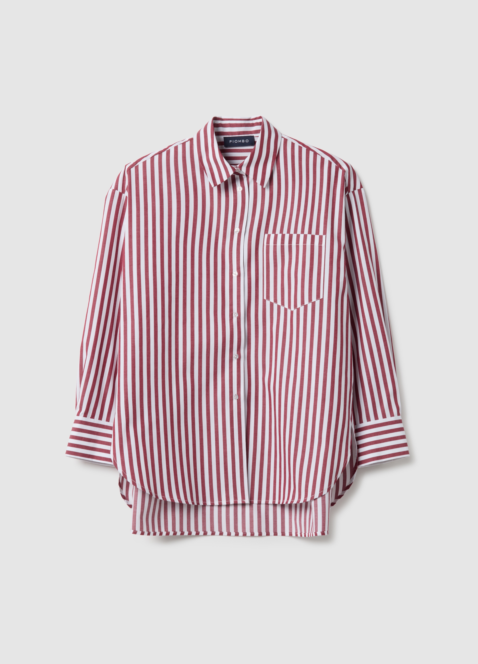 PIOMBO, Camisa De Algodón Puro Con Rayas Multicolor, Corte Oversize, Mujer, Blanco/rojo, Talla: M/L