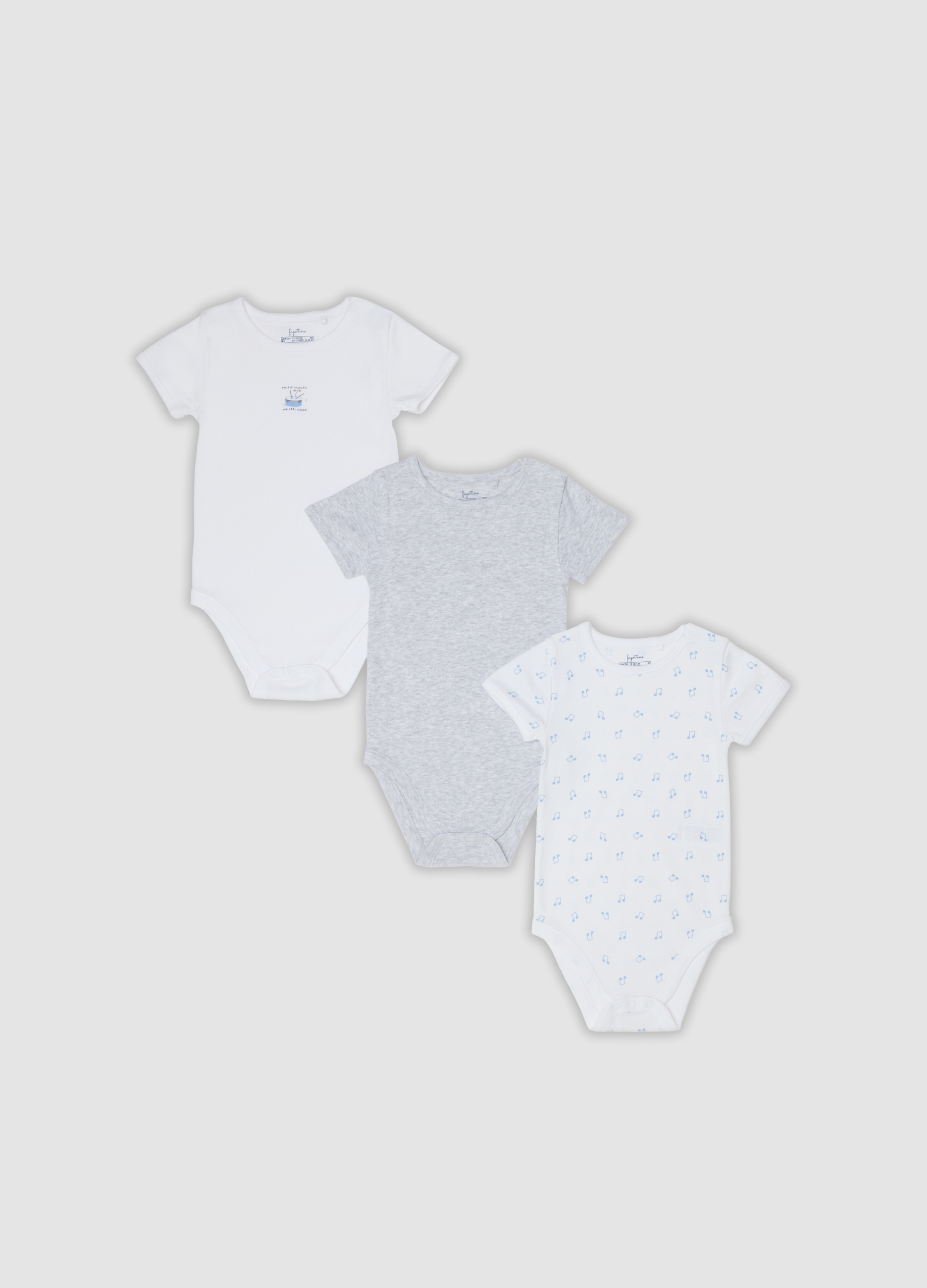 FAGOTTINO, Tripack Di Body Multicolor In Puro Cotone Organico Con Stampa Per Neonati, Unisex, Multicolor, Taglia: 30-36