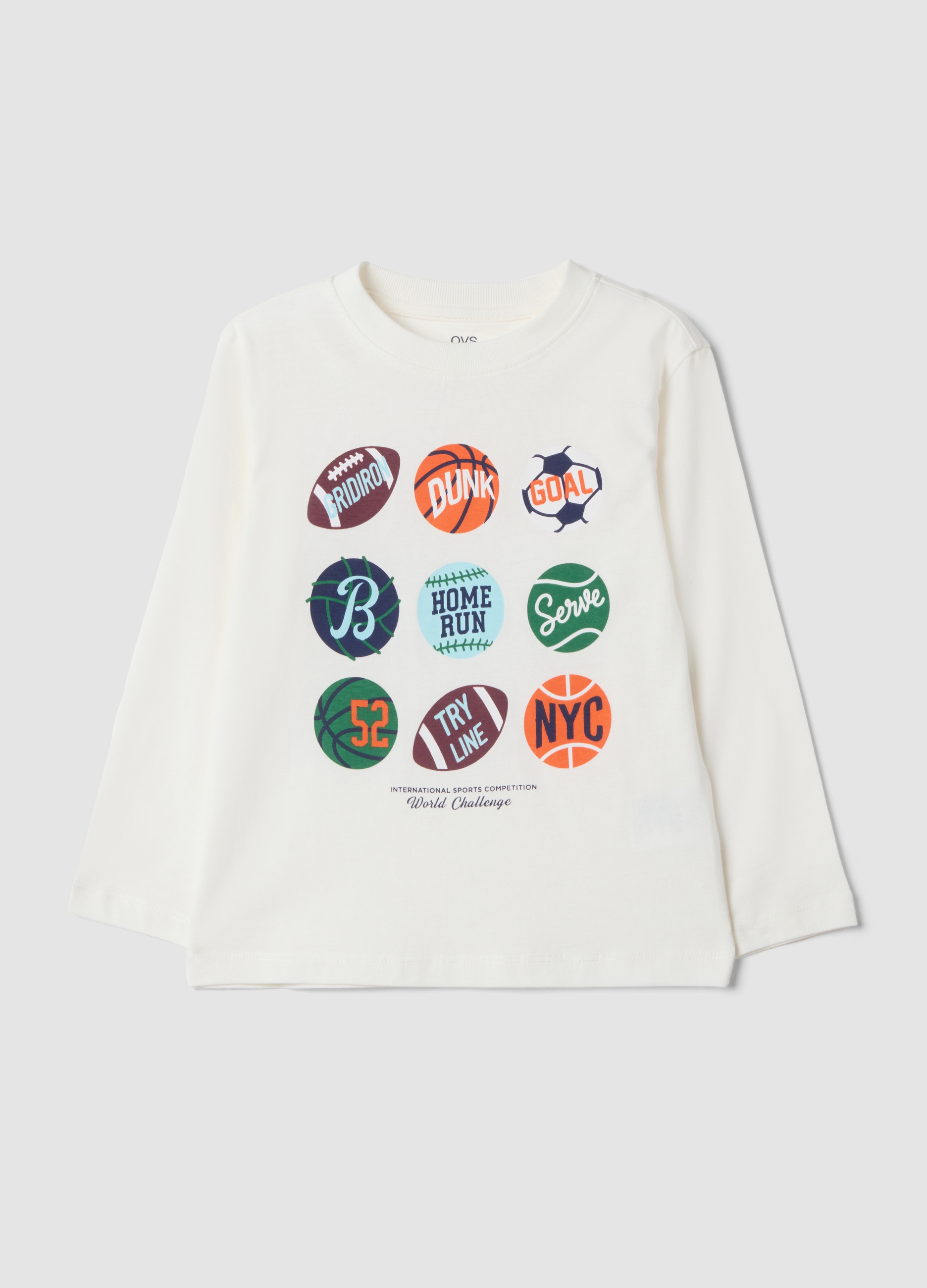 OVS KIDS, T-shirt Bianca In Puro Cotone Organico Con Stampa College, Bambino, Bianco, Taglia: 8-9