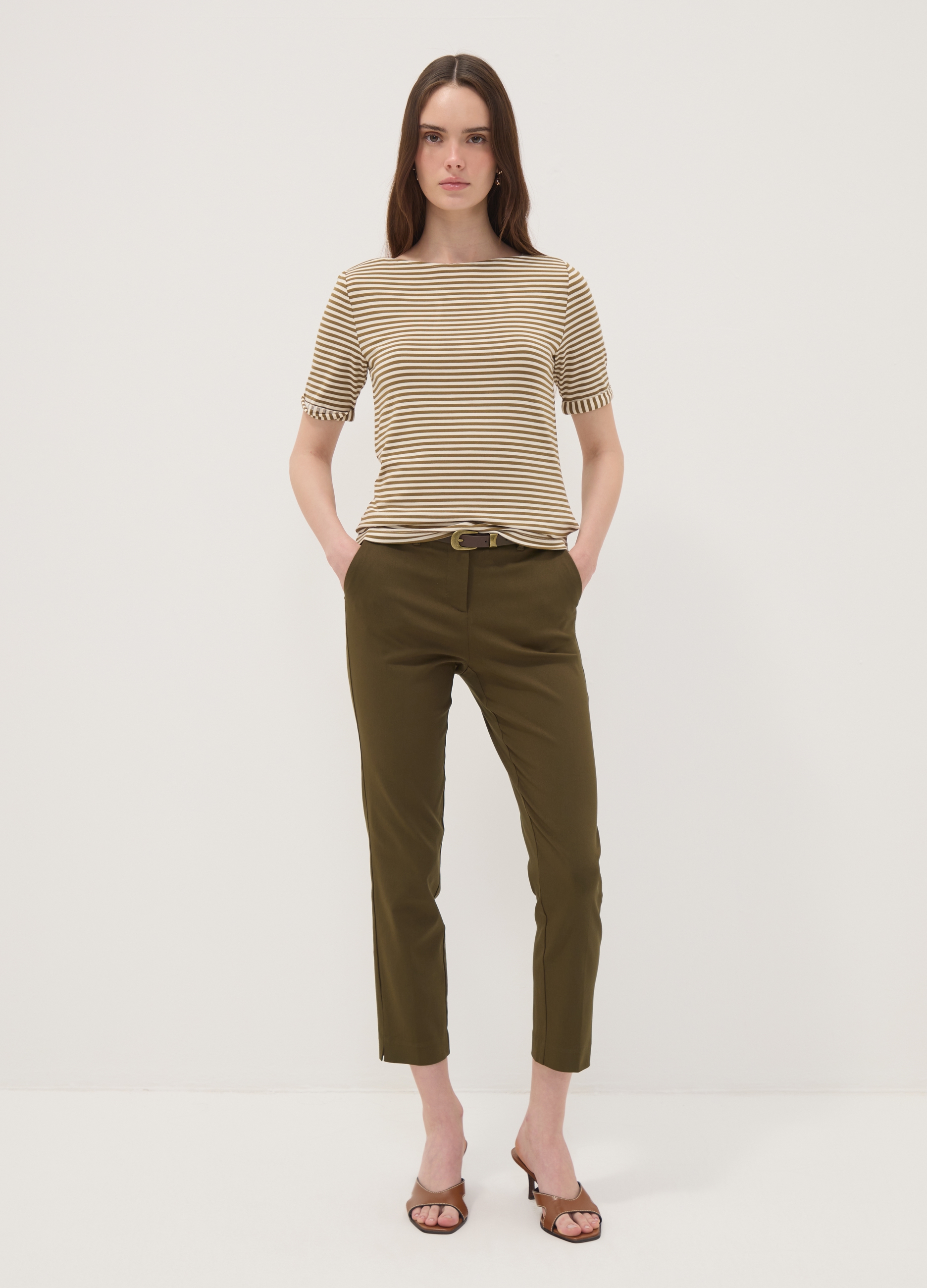 OVS, Pantaloni Chino Verdi In Viscosa Elasticizzata Slim Fit, Donna, Verde, Taglia: 42