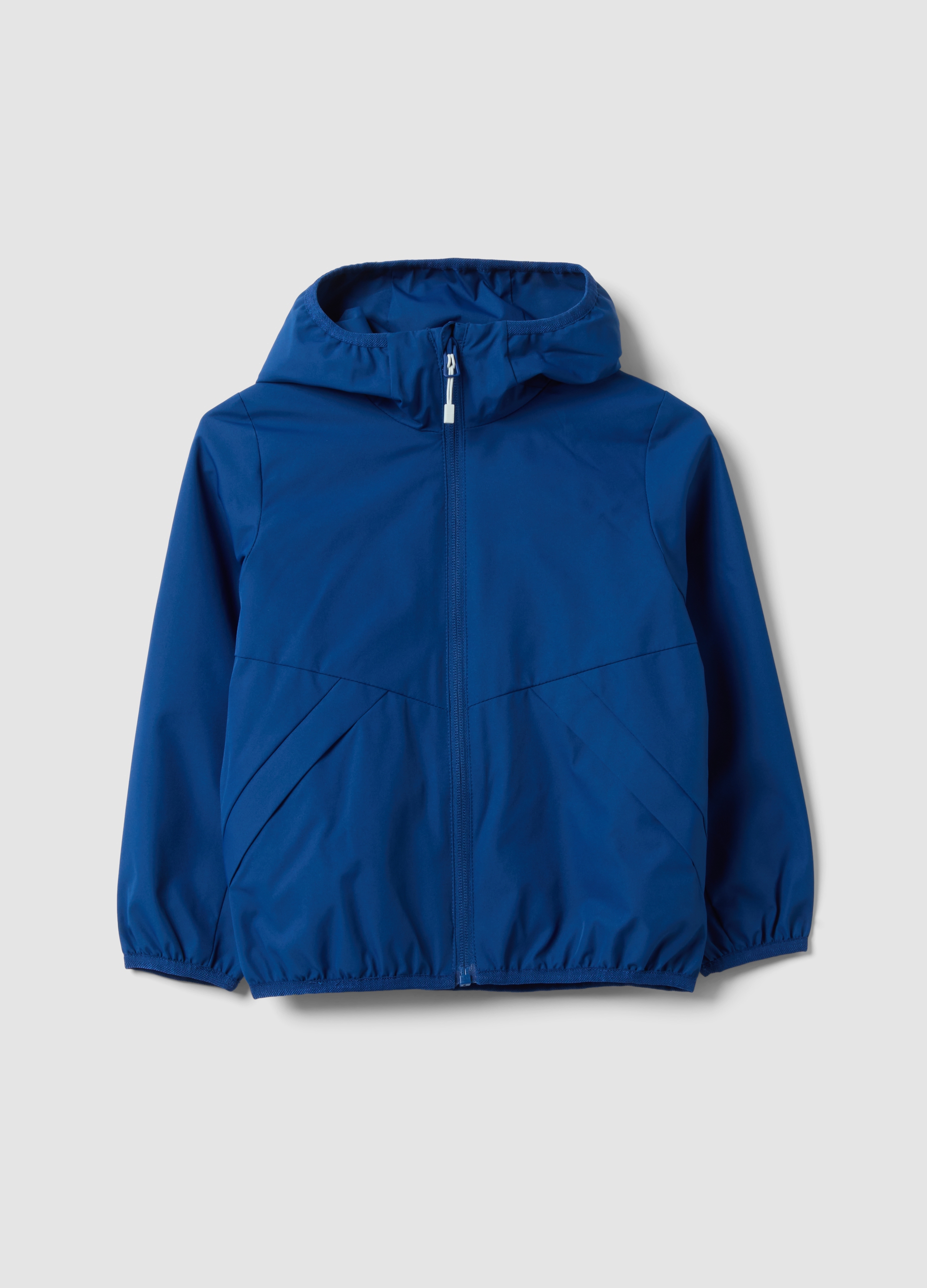 OVS KIDS, Giacca Antipioggia Over Fit Blu Con Cappuccio E Zip Per Bambino, Blu, Taglia: 9-10