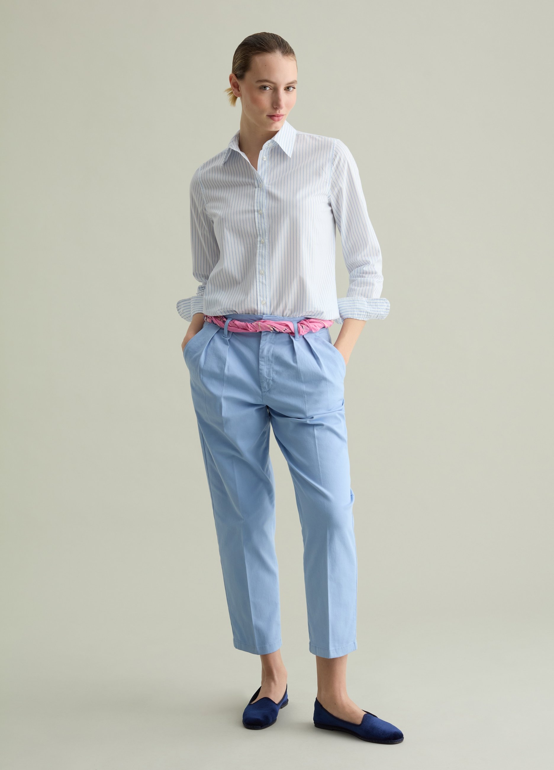 PIOMBO, Pantalone Chino Cropped Con Pinces, Donna, Azzurro, Taglia: 44