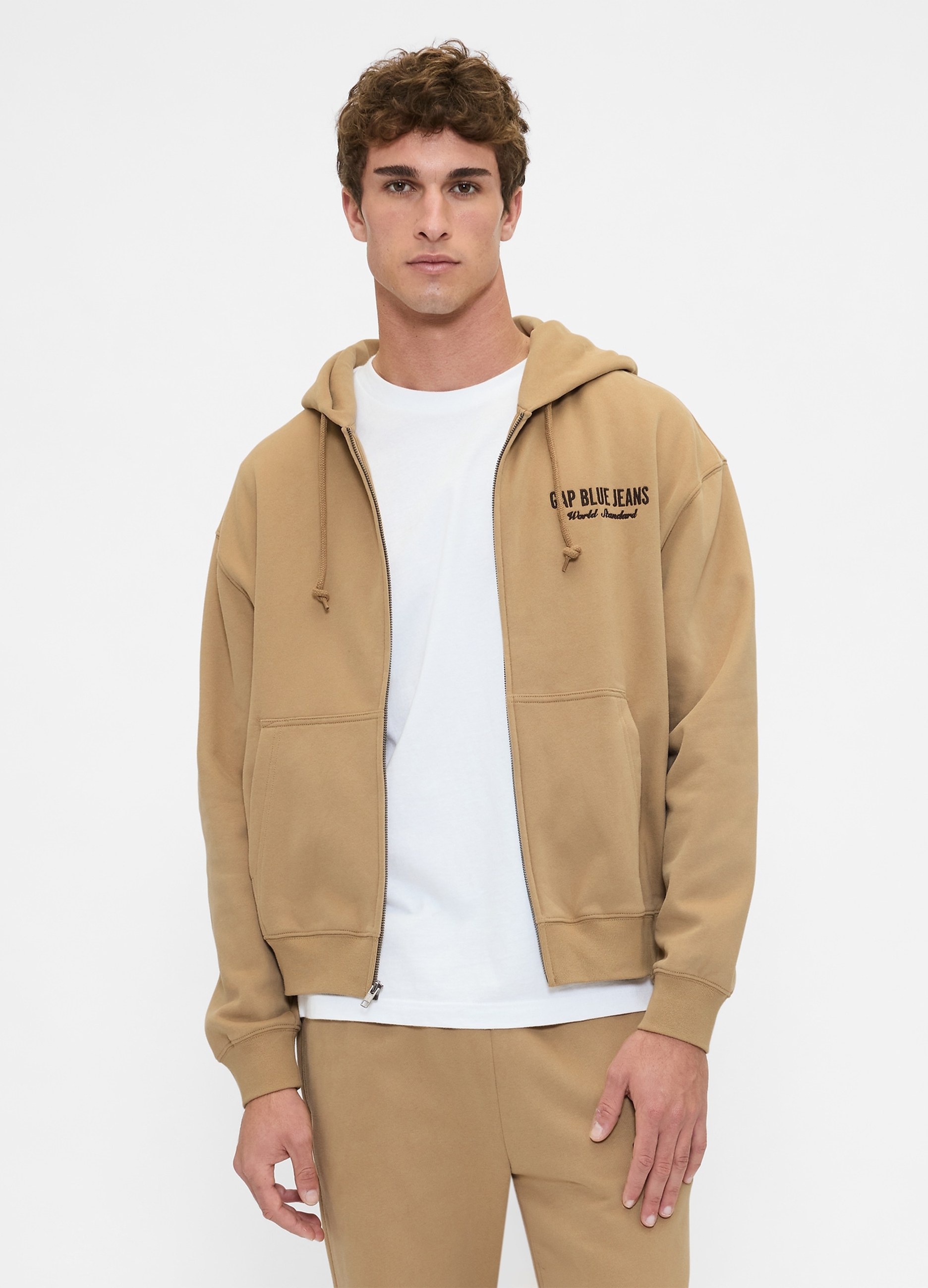 GAP, Felpa Con Cappuccio E Zip Integrale, Uomo, Beige, Taglia: L