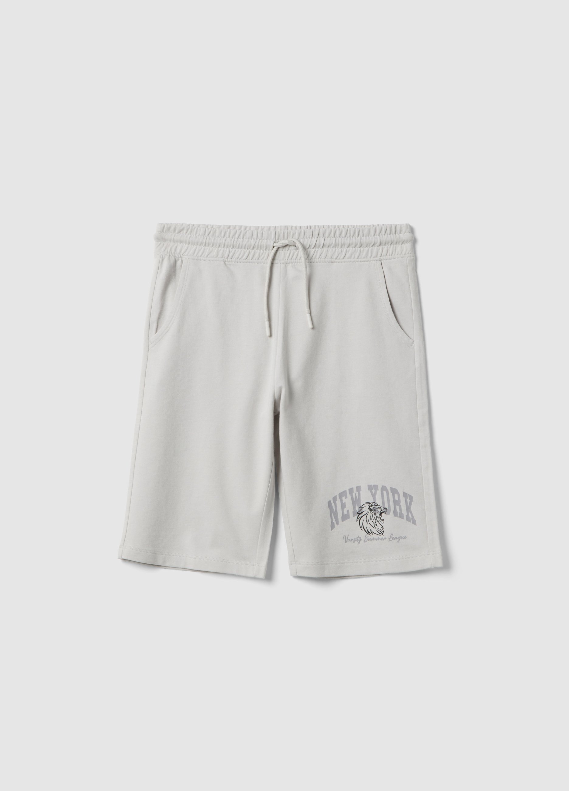 OVS KIDS, Shorts Grises De Algodón Puro Para Niño, Ajuste Regular Con Estampado New York, Niño, Gris claro, Talla: 12-13