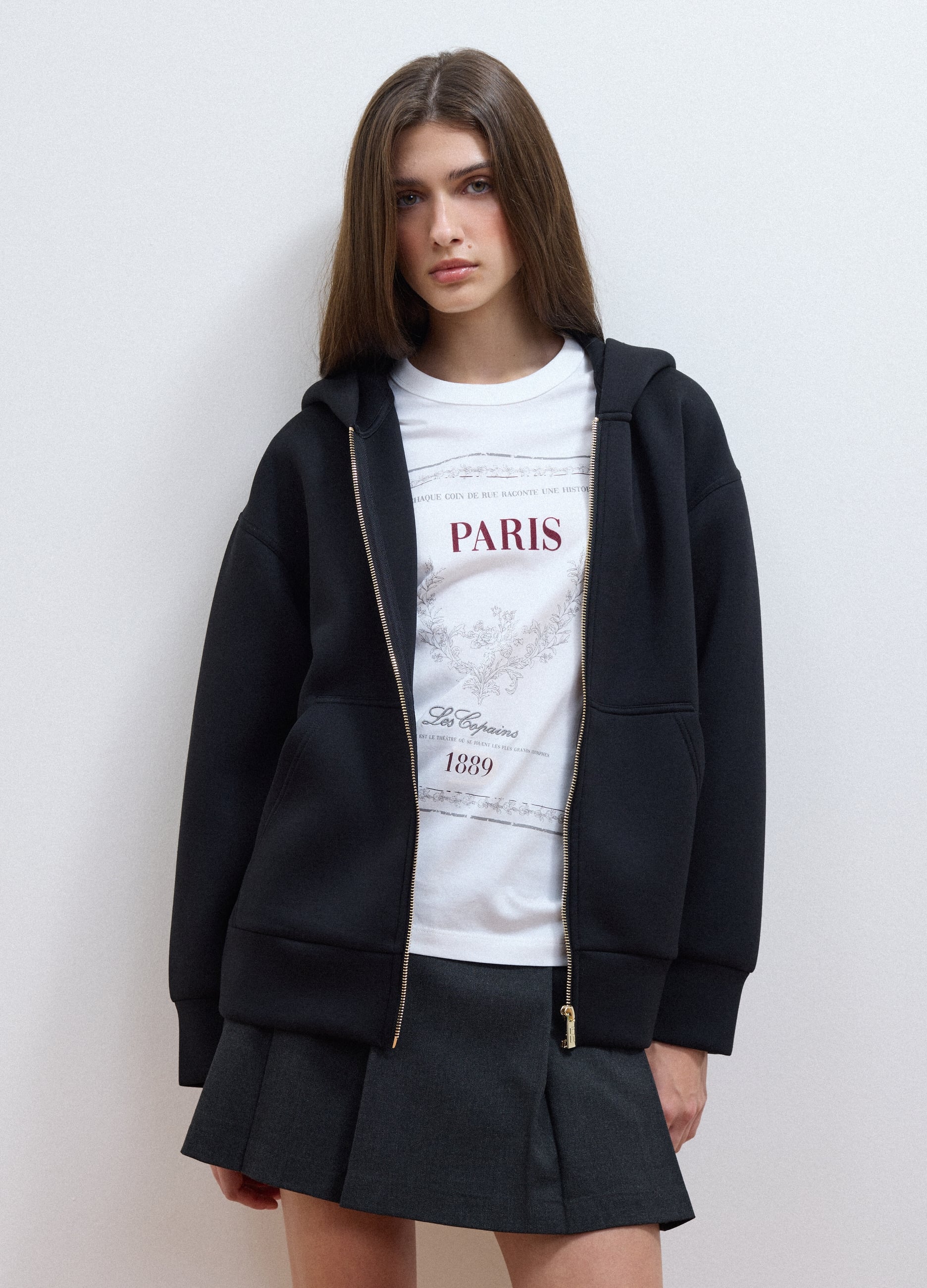 LES COPAINS, Felpa Full Zip Nera In Viscosa Elasticizzata Over Fit, Donna, Nero, Taglia: XS