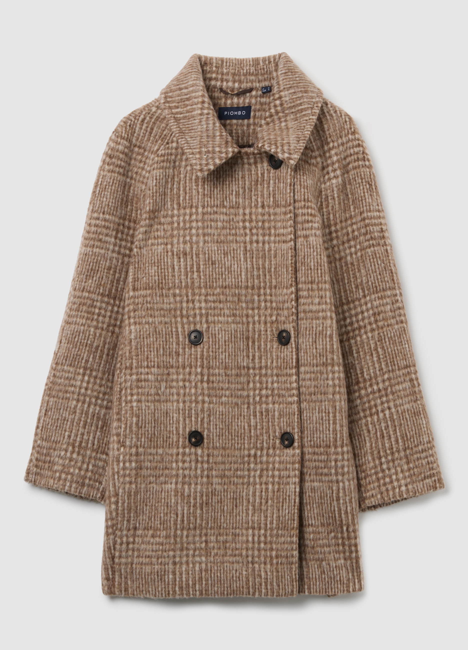 Piombo Contemporary, Cappotto A Quadri Multicolor Vestibilità Over Con Bottoni, Mujer, Marrón beige, Talla: S