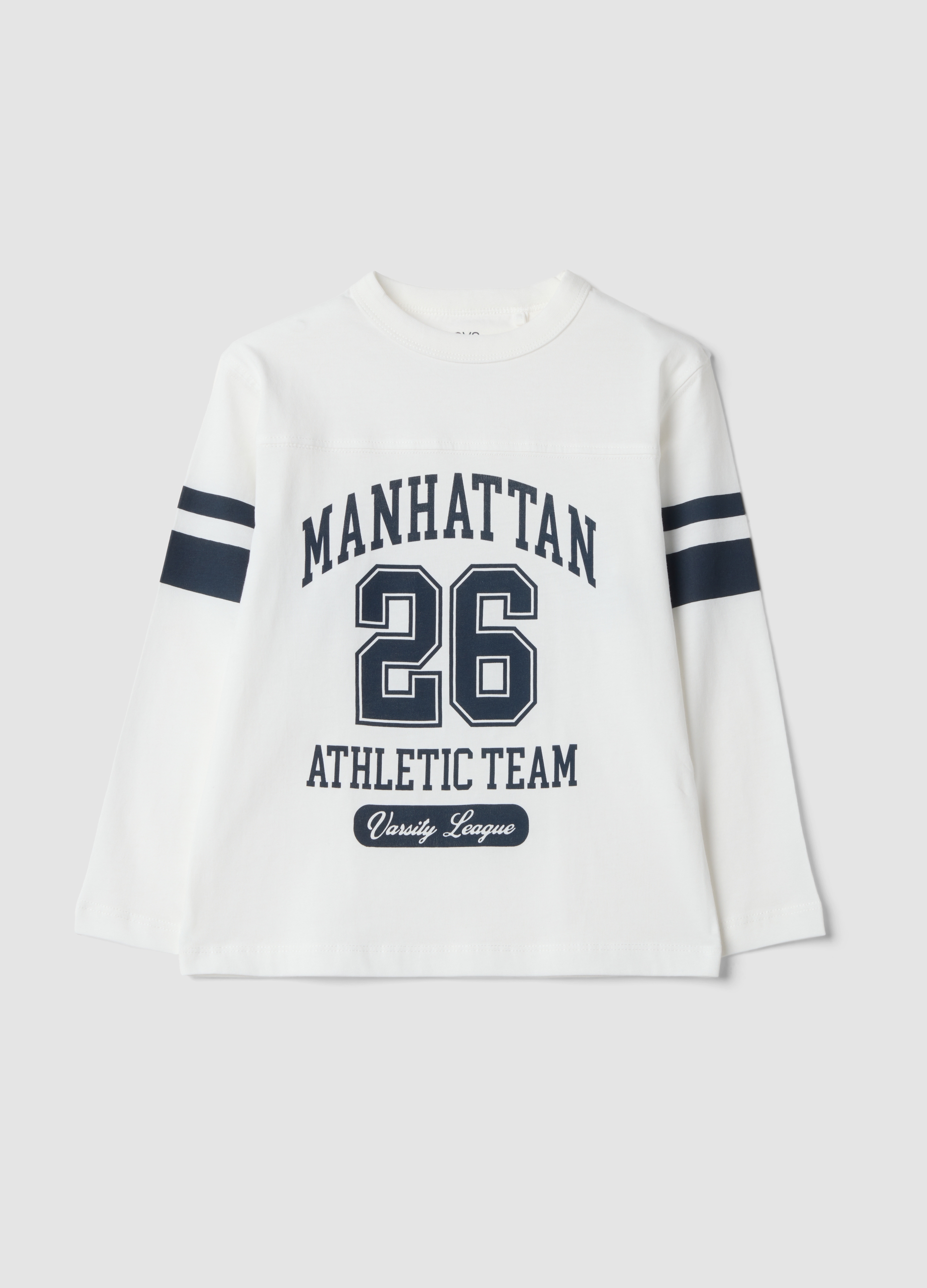 OVS KIDS, T-shirt Bianca In Puro Cotone Con Stampa College Regular Fit, Bambino, Bianco, Taglia: 5-6