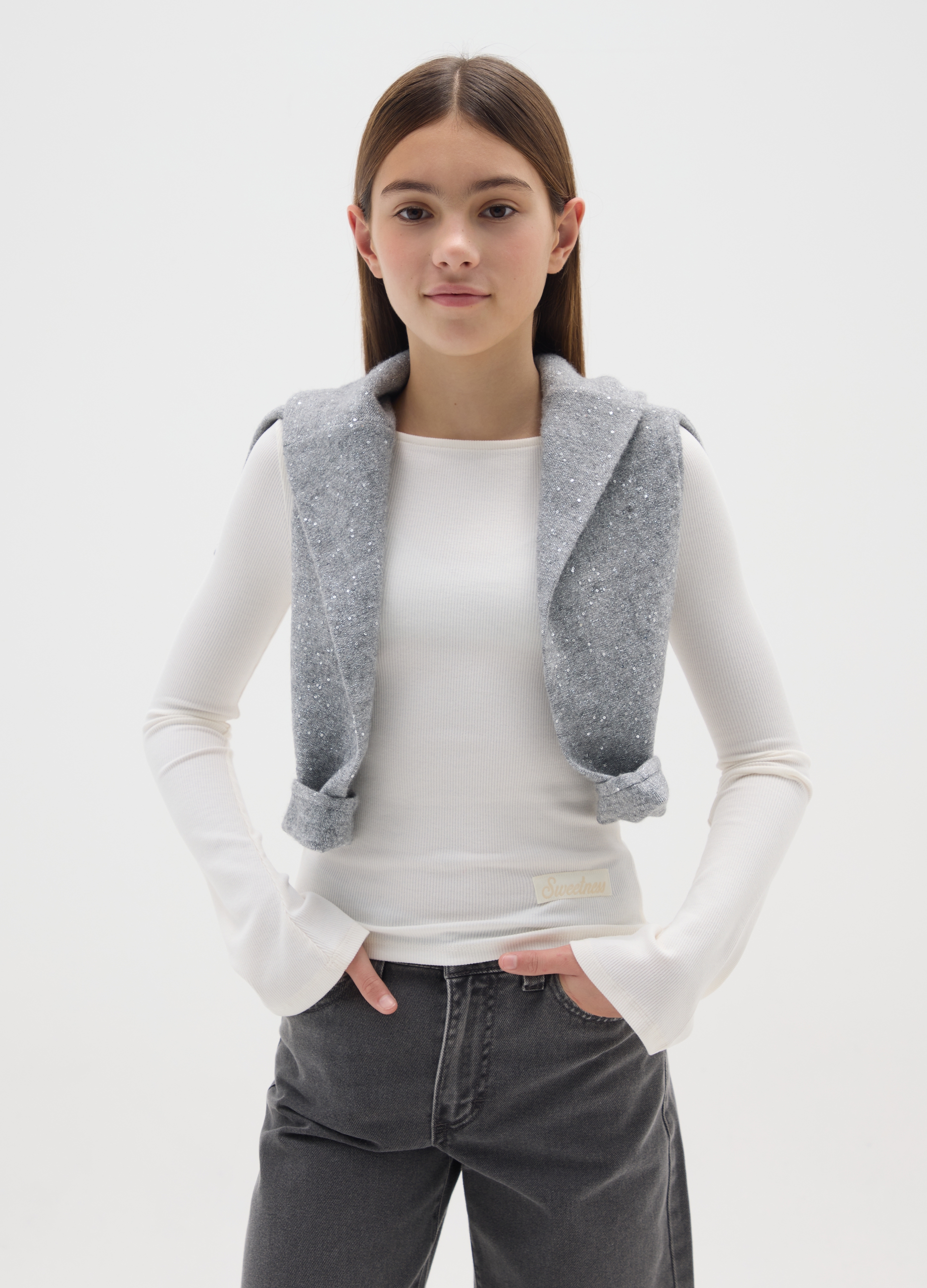 OVS KIDS, Maglia Da Ragazza In Cotone Elasticizzato Beige Regular Fit, Bambina, Beige, Taglia: 13-14