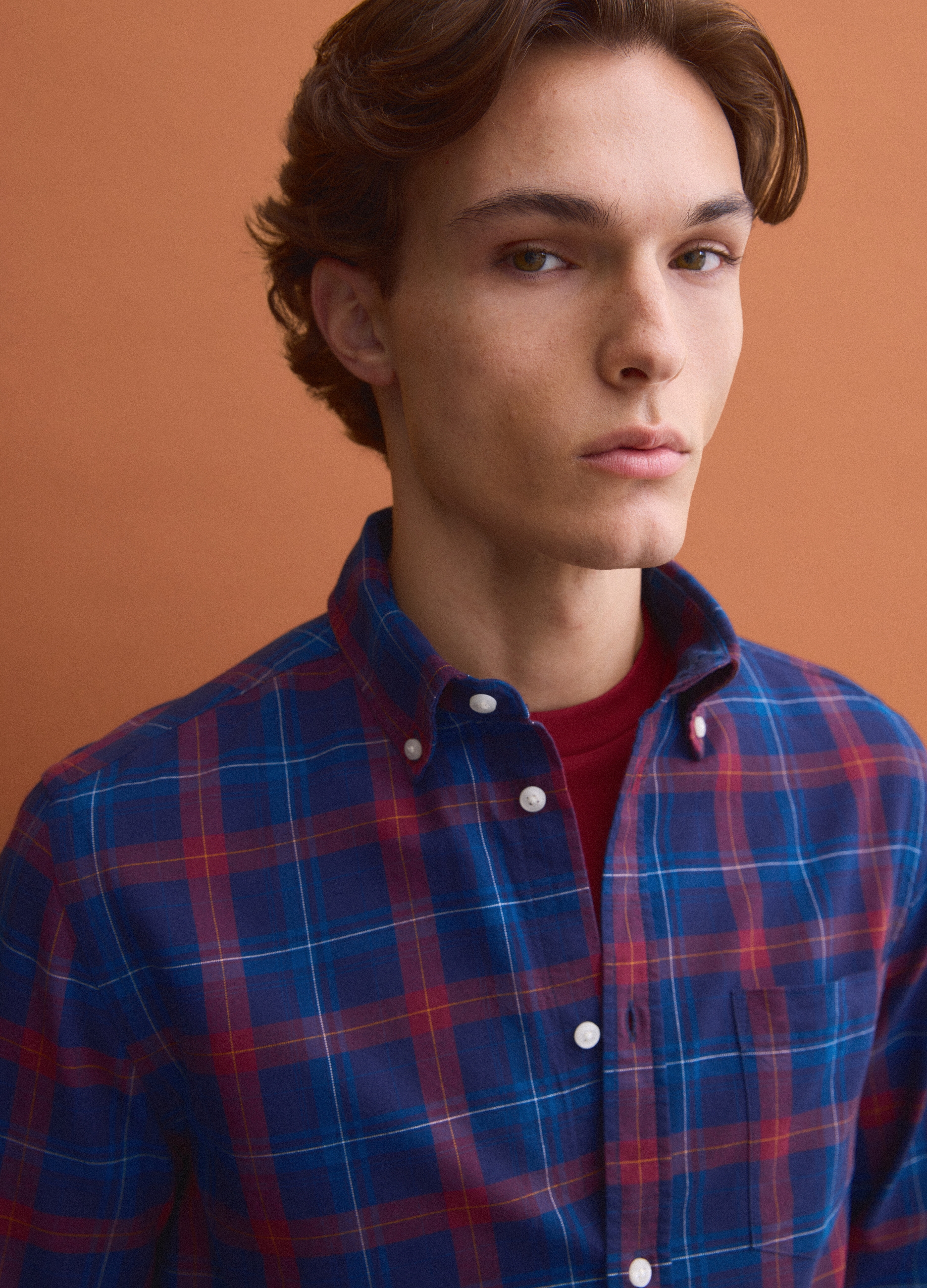 PIOMBO, Camicia Oxford Blu A Quadri In Puro Cotone Regular Fit, Uomo, Blu, Taglia: XL