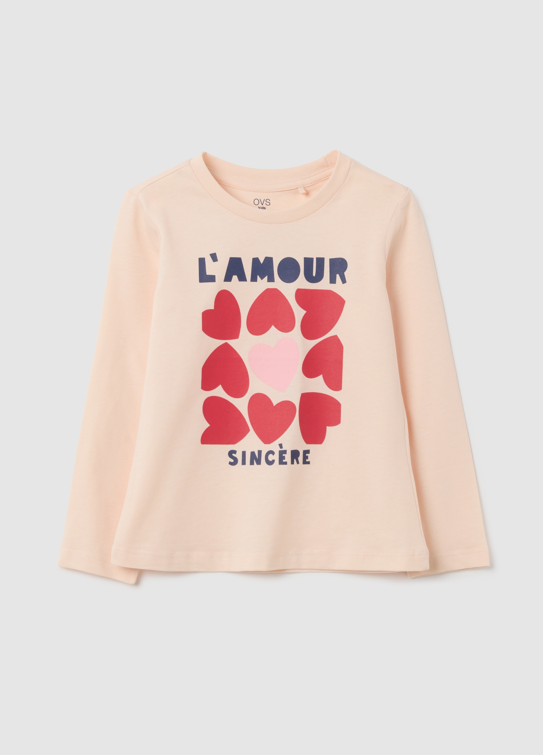 OVS, Mädchen Langarmshirt In Beige Aus Reiner Baumwolle - Normaler Schnitt Mit Print, Mädchen, Hellbeige, Größe: 3-4