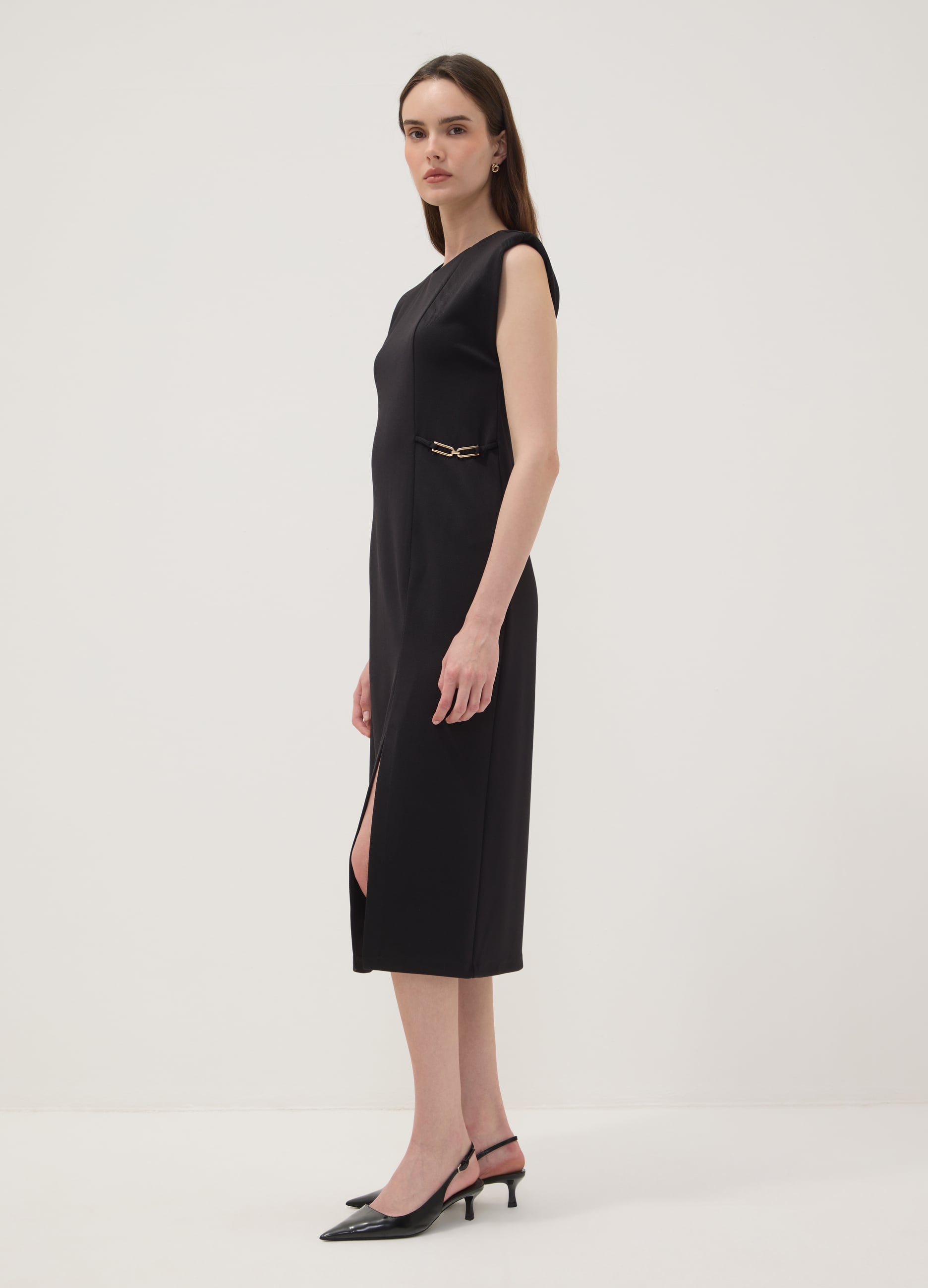 OVS, Abito Nero Midi In Tessuto Elasticizzato Slim Fit, Donna, Nero, Taglia: XL