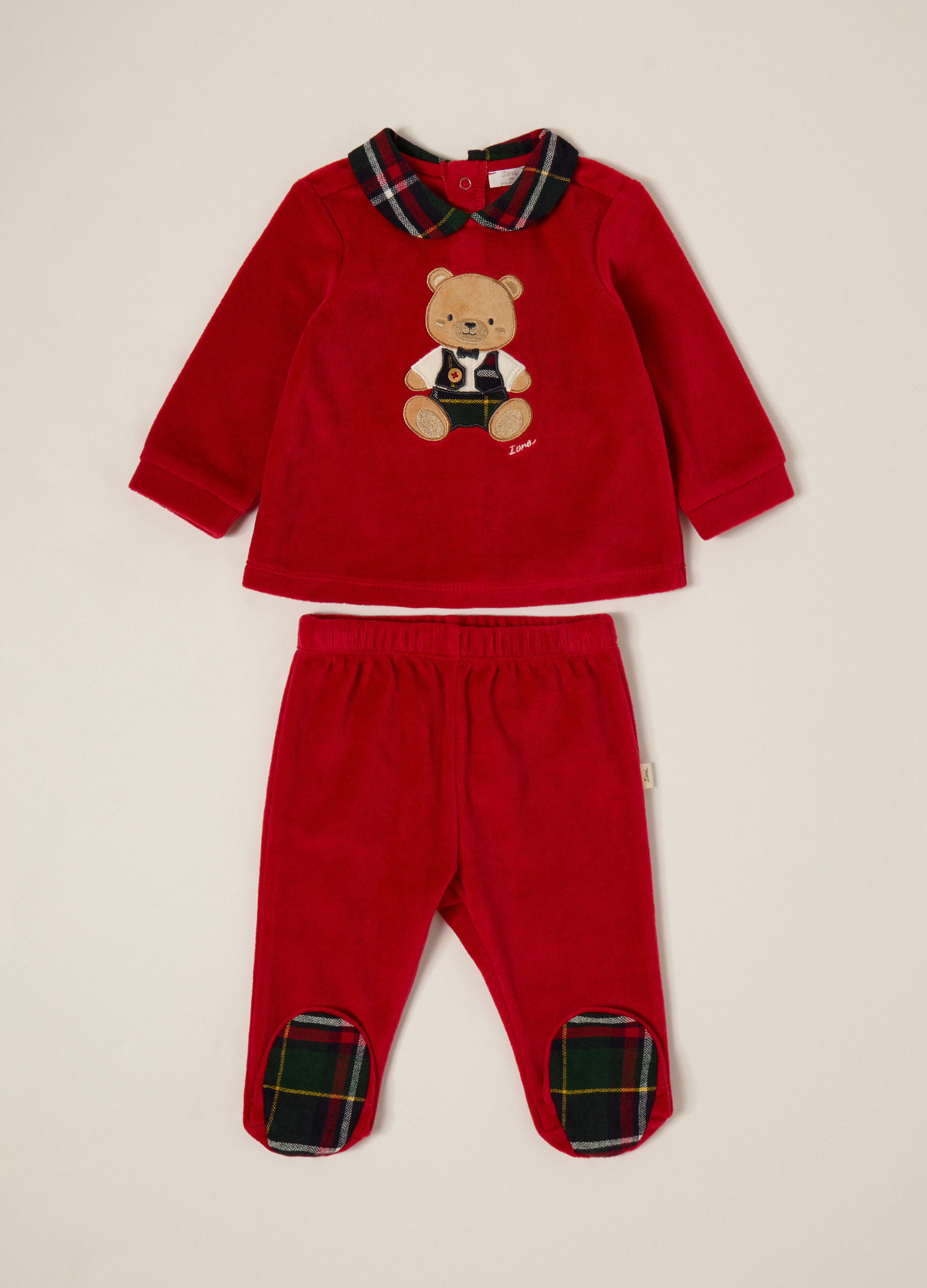 IANA, Completo Rosso In Velour Con Orsetto, Neonato, Rosso, Taglia: 0