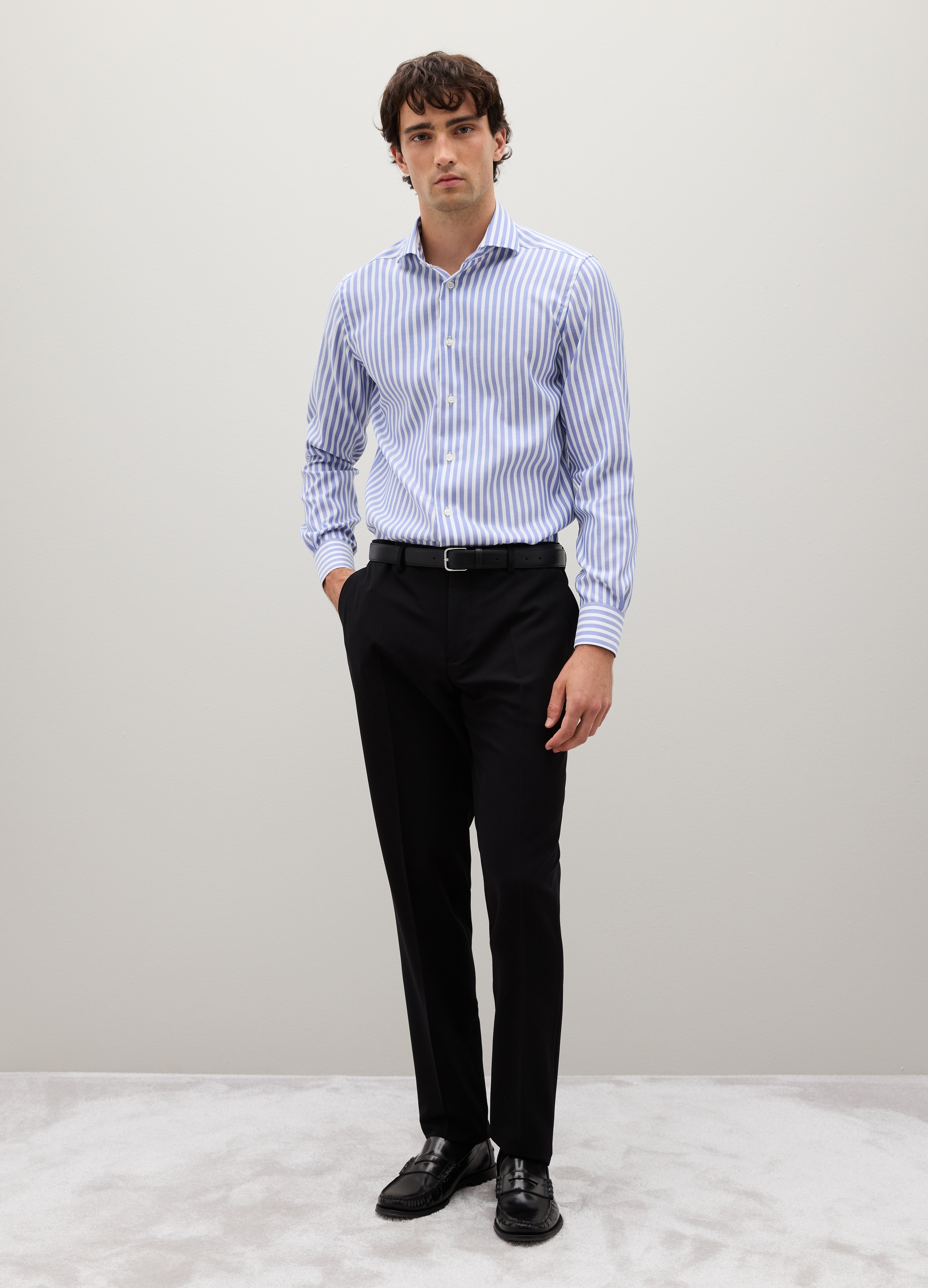 OVS, Camisa Ajustada De Algodón Puro A Rayas, Hombre, Blanco/azul claro, Talla: 43