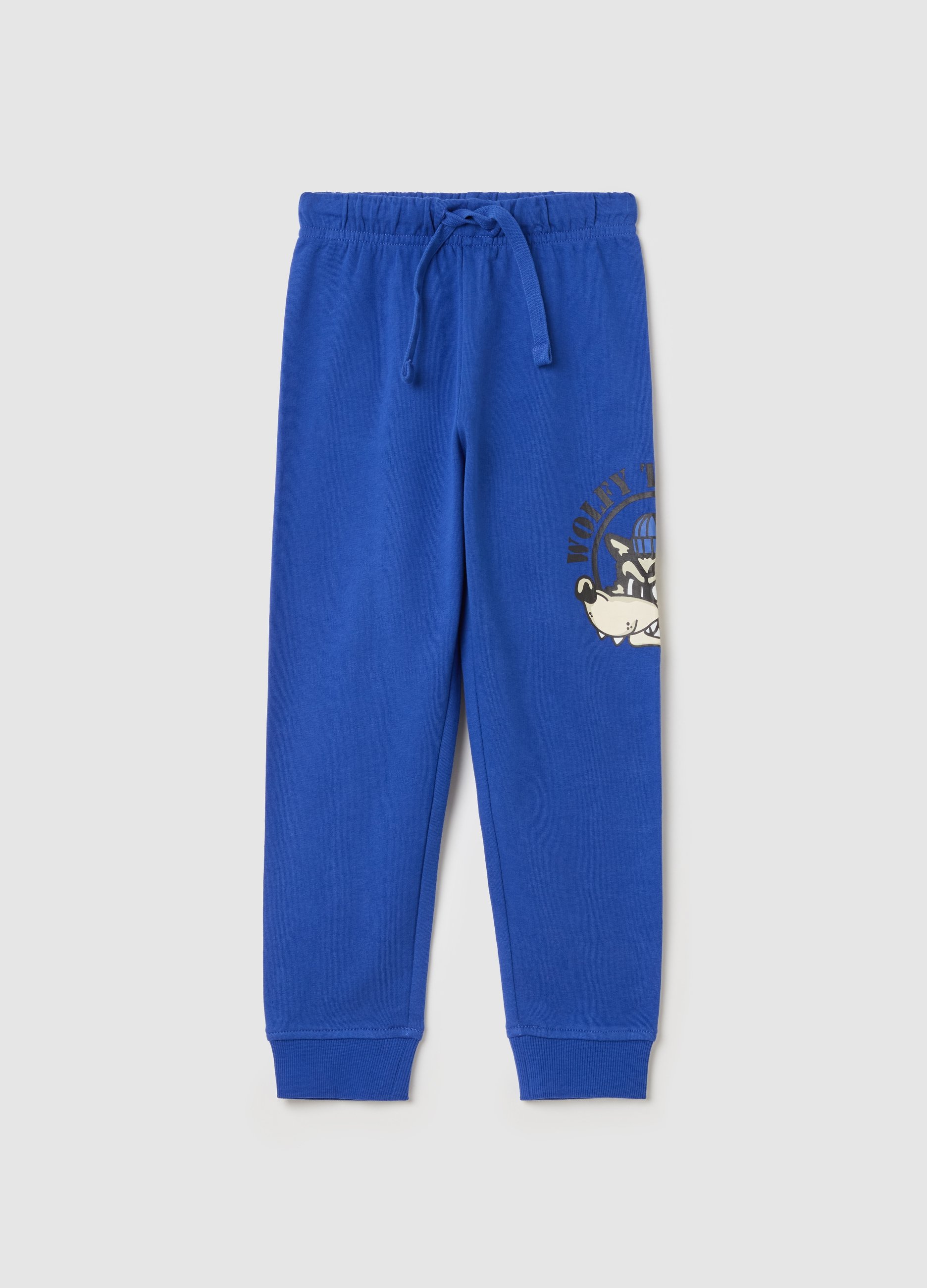 Joggers De Felpa Con Cordón De Ajuste Y Estampado, Niño, Azul real, Talla: 8-9
