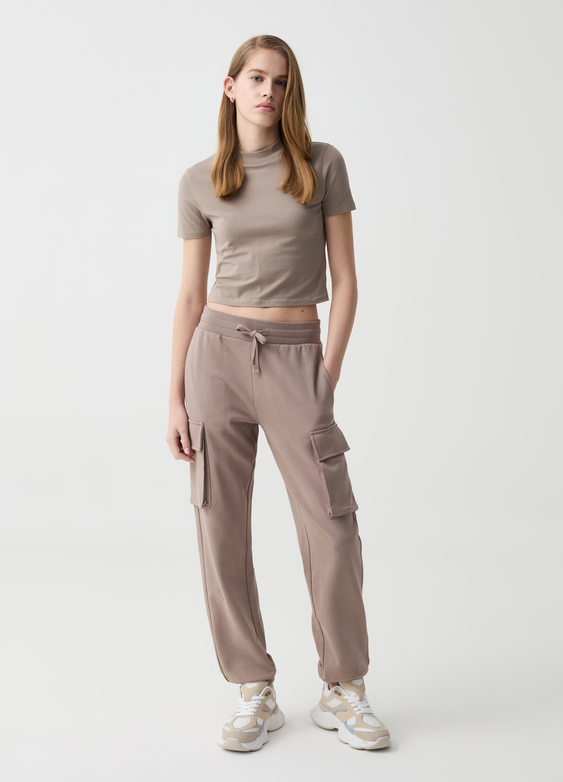 BABY ANGEL, Jogger Cargo In Felpa Con Coulisse, Donna, Marrone, Taglia: M