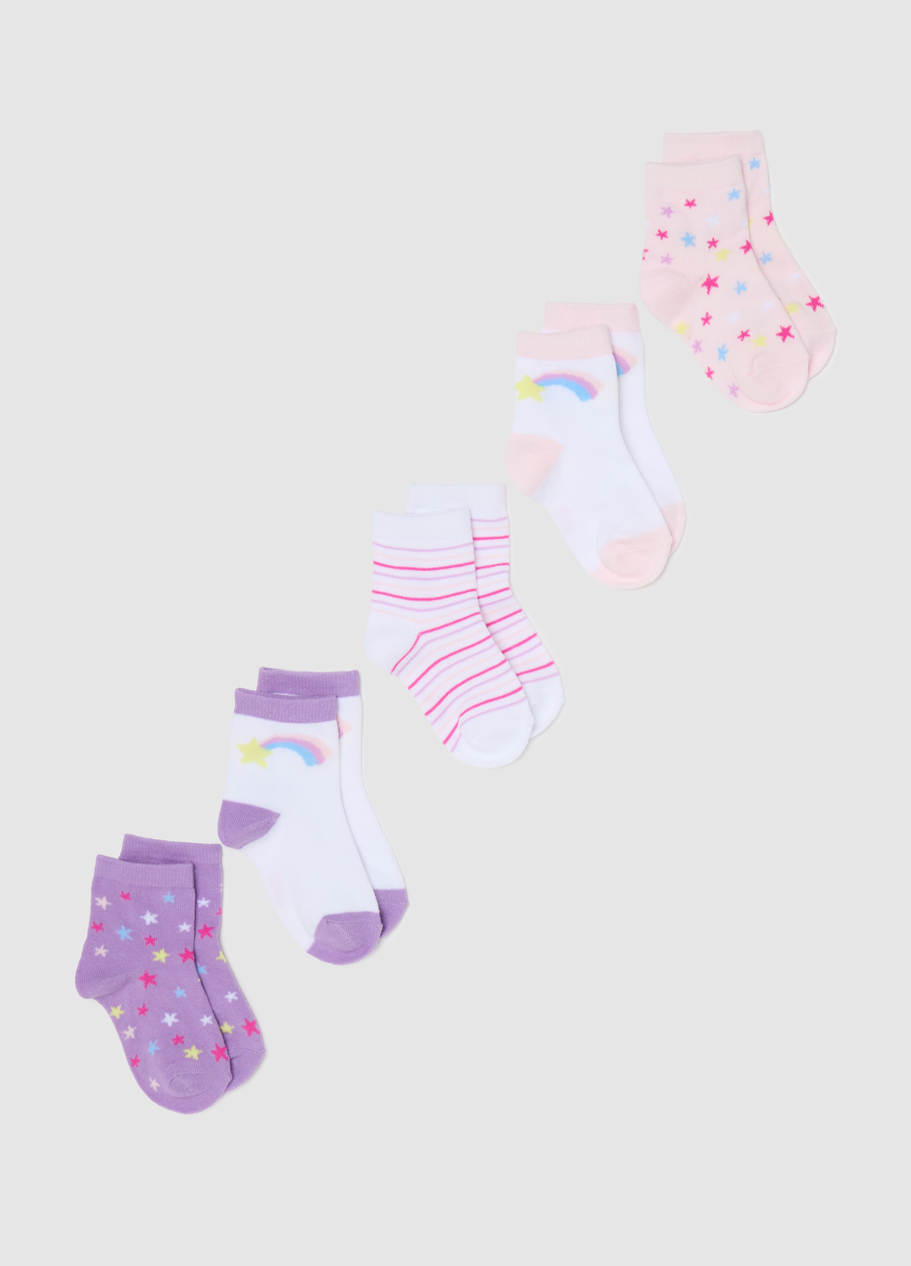 OVS, Set Cinque Calze Stretch Con Disegno Stelle, Bambina, Multicolor, Taglia: 25/27
