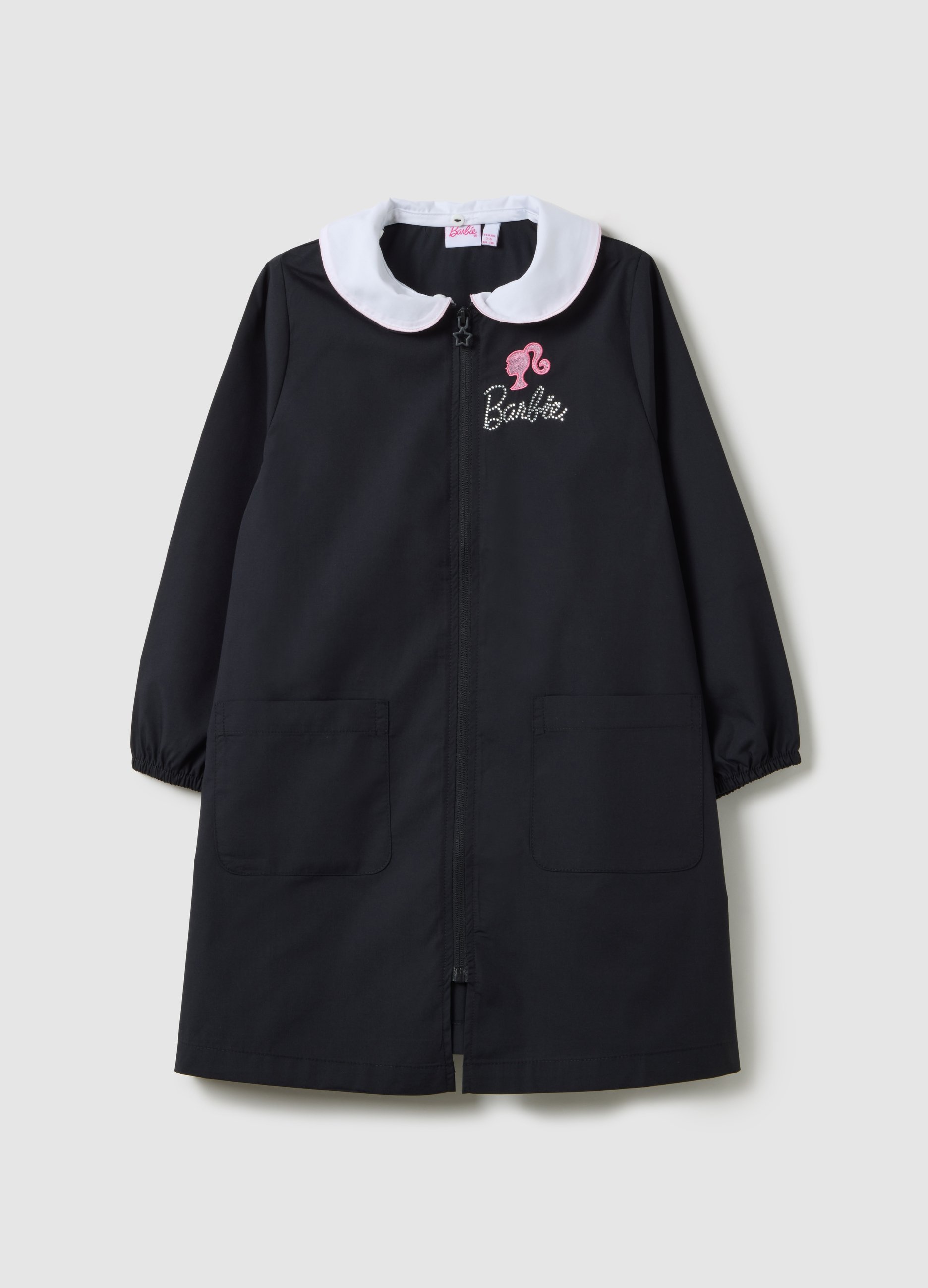 Grembiule Scolastico Da Bambina In Misto Nero Con Zip, Niña, Negro/Blanco, Talla: 7-8