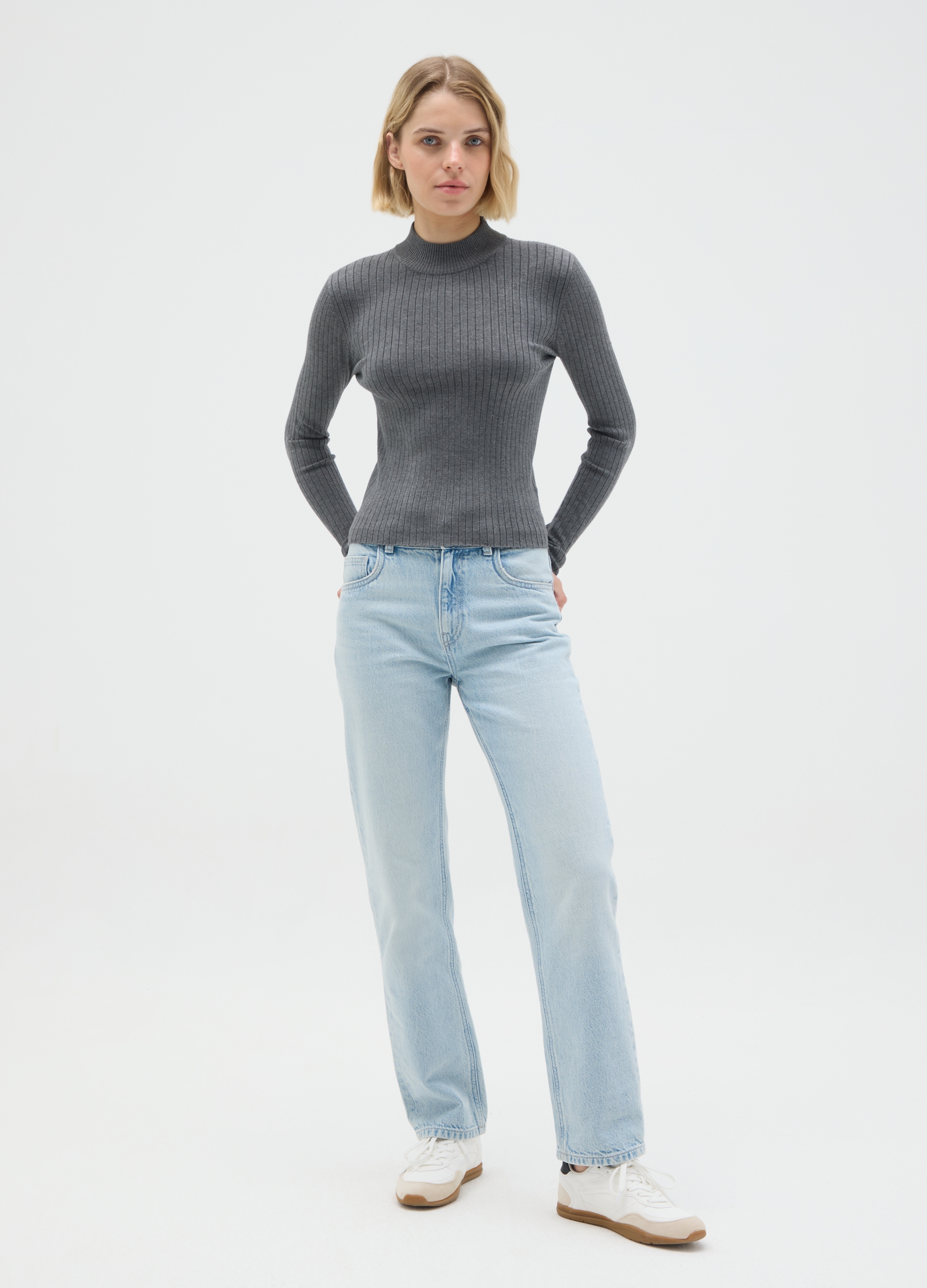 OVS , Maglione A Collo Alto Grigio Fitted, Donna, Grigio, Taglia: XL