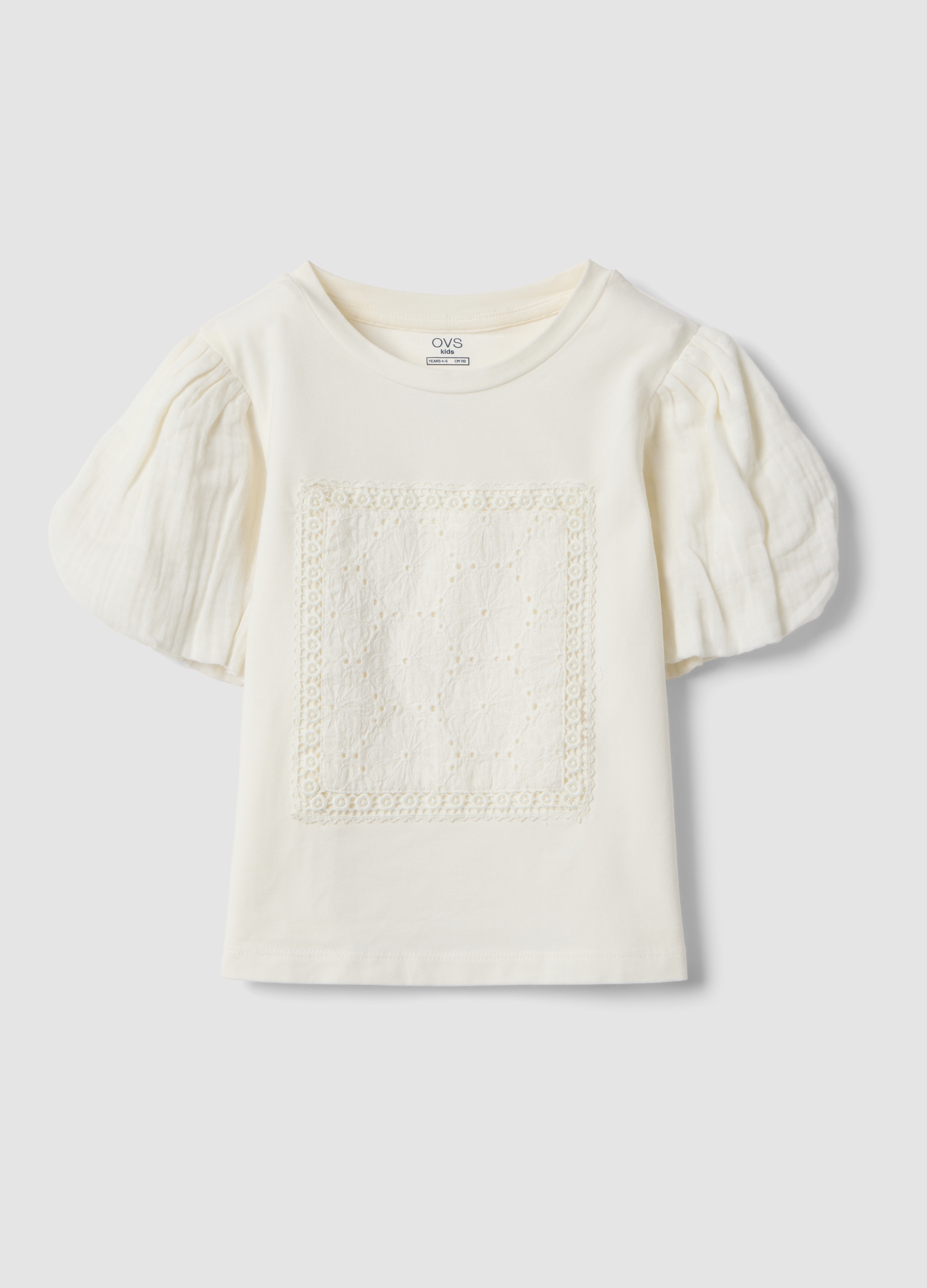 OVS KIDS, T-shirt In Cotone Elasticizzato Bianca Da Bambina Con Design Traforato, Bianco, Taglia: 5-6