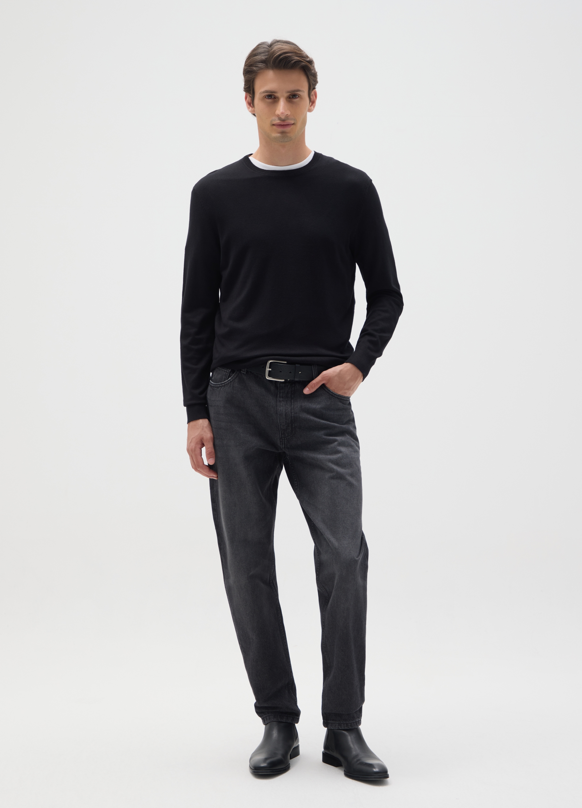 Vaqueros Negros De Algodón Puro Ajuste Relajado, Hombre, Gunmetal, Talla: 54