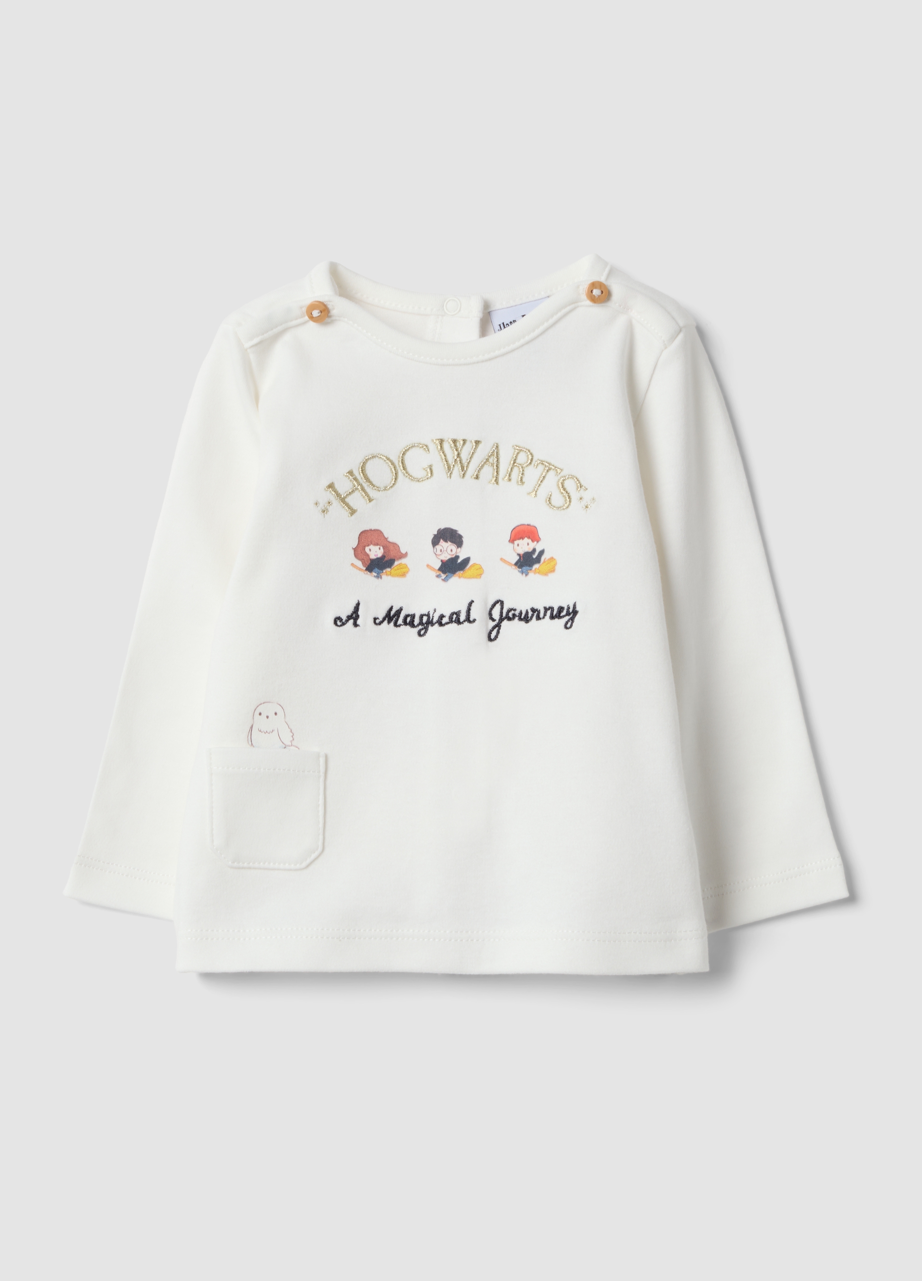 FAGOTTINO, Maglia Bianca In Puro Cotone Organico Con Ricamo Harry Potter Per Neonati, Unisex, Bianco, Taglia: 6-9