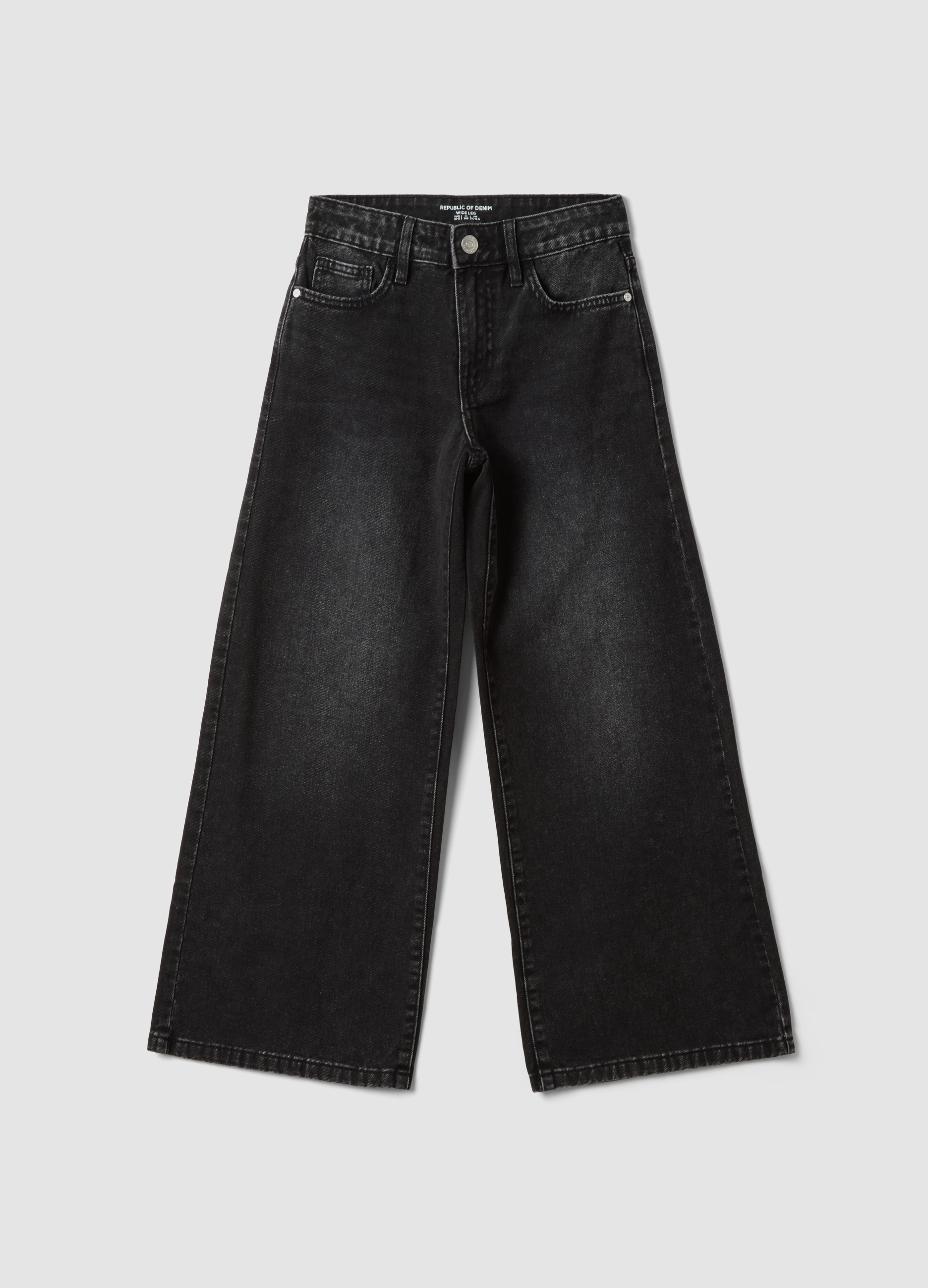 REPUBLIC OF DENIM, Jeans Neri Wide Leg In Puro Cotone Per Ragazza, Bambina, Nero, Taglia: 11-12