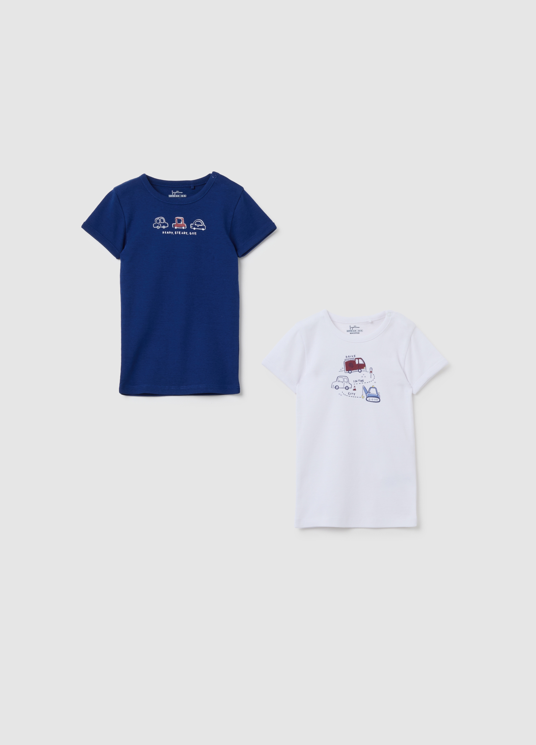 OVS, Kinder-t-shirt Bipack Aus Reinem Baumwolle Multicolor Regular Fit, Junge, Blau/Weiß, Größe: 18-24
