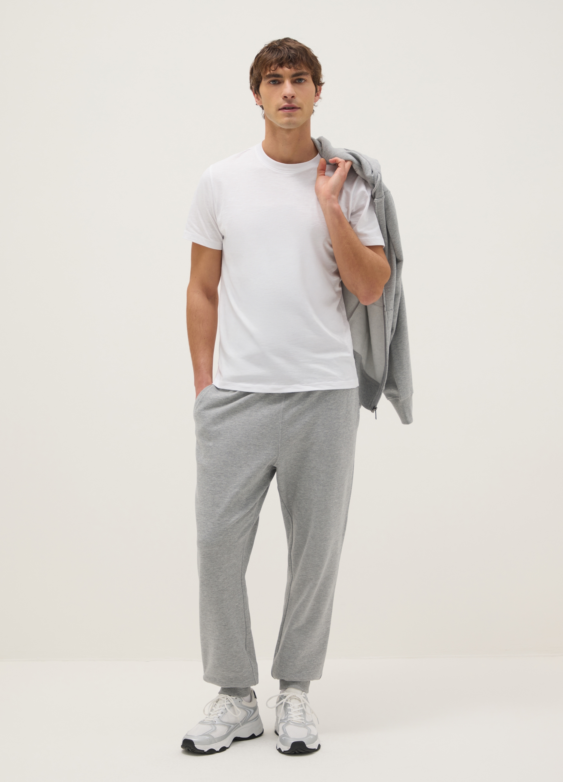 Pantalones Jogger En Mezcla De Algodón Gris De Corte Regular, Hombre, Gris jaspeado, Talla: L