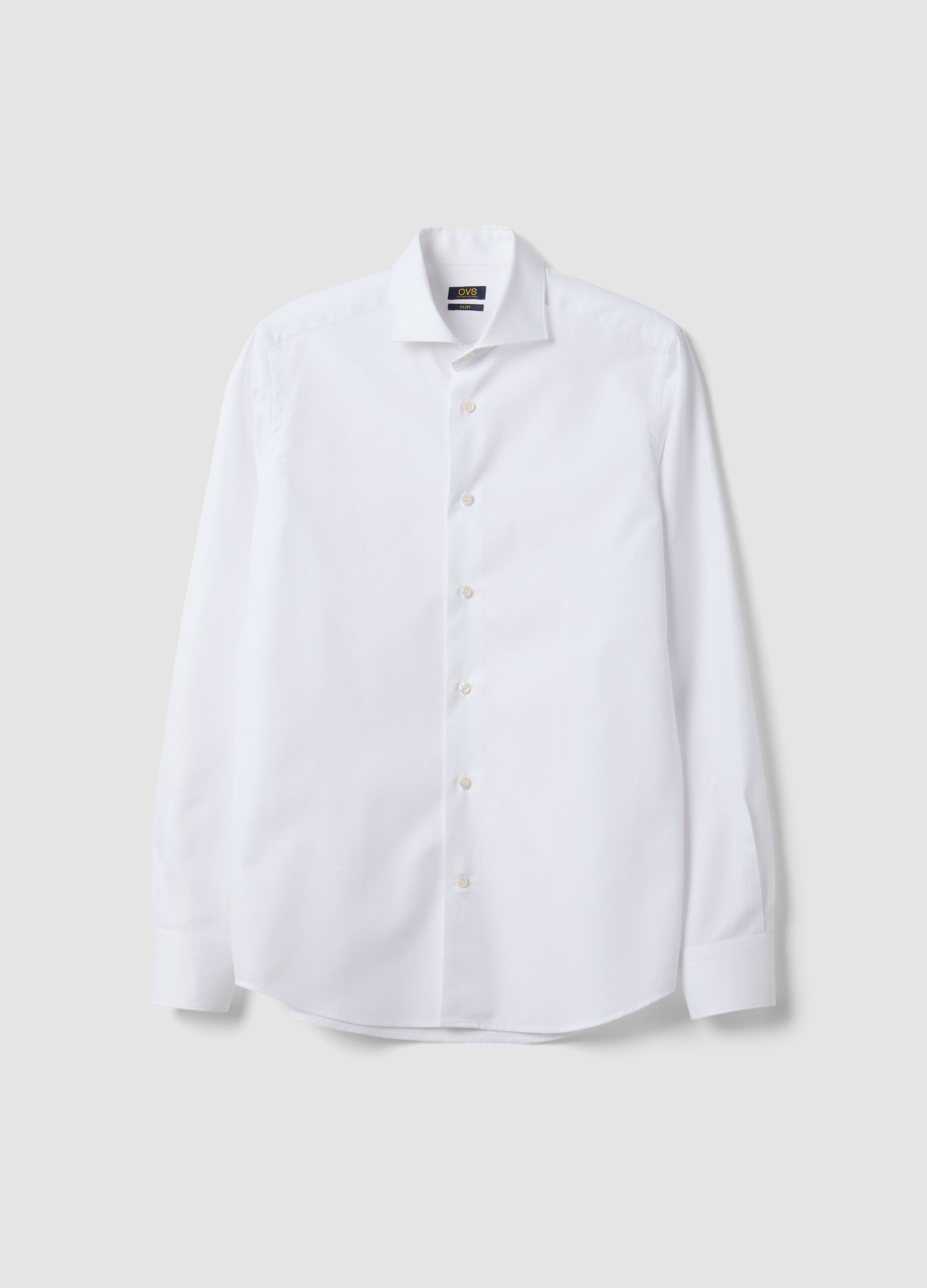 OVS, Camicia Bianca In Puro Compact Cotton Con Collo Francese Slim Fit, Uomo, Bianco, Taglia: 39