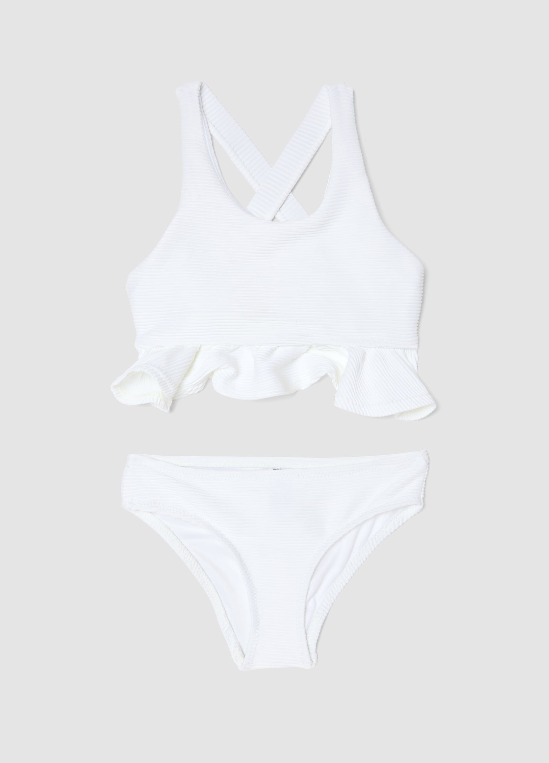 Ovs Kids Donna Bianco Bikini In Tessuto Elasticizzato Con Volant, Bambina, Taglia: 7-8