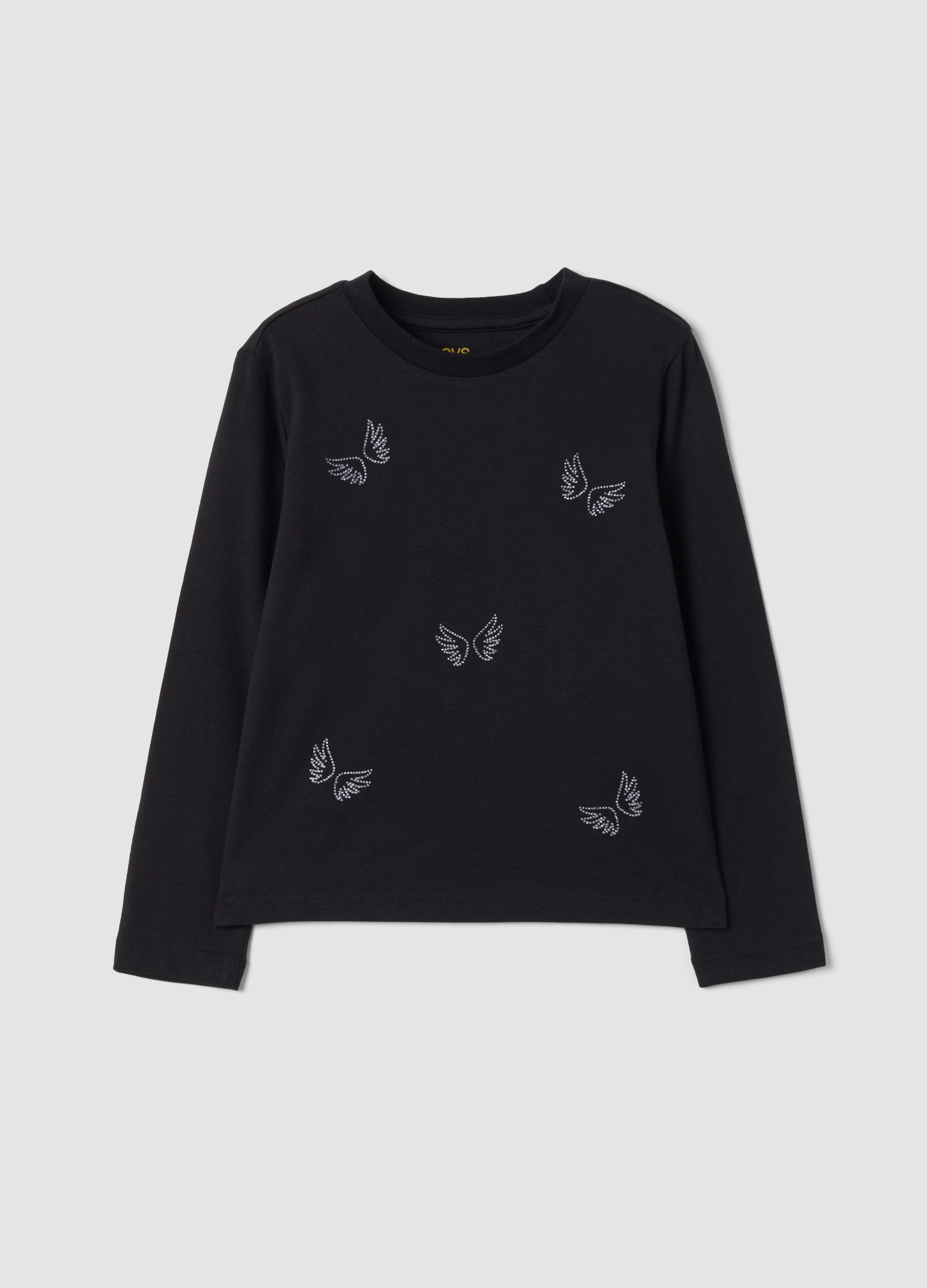 OVS KIDS, T-shirt Nera In Puro Cotone Organico Con Girocollo, Bambina, Nero, Taglia: 8-9