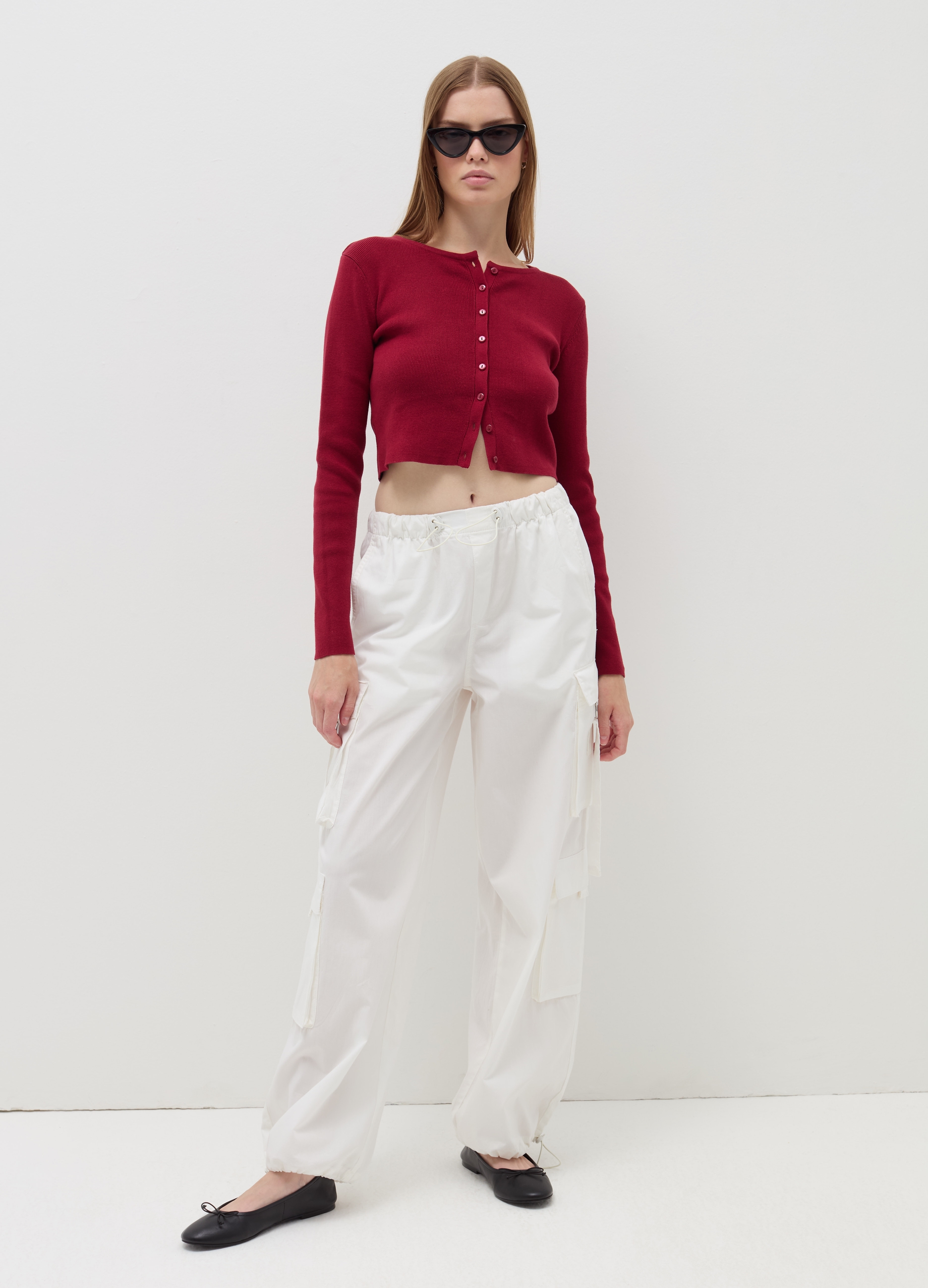 B.ANGEL, Cárdigan Corto De Canalé, Mujer, Rojo Oscuro, Talla: 36