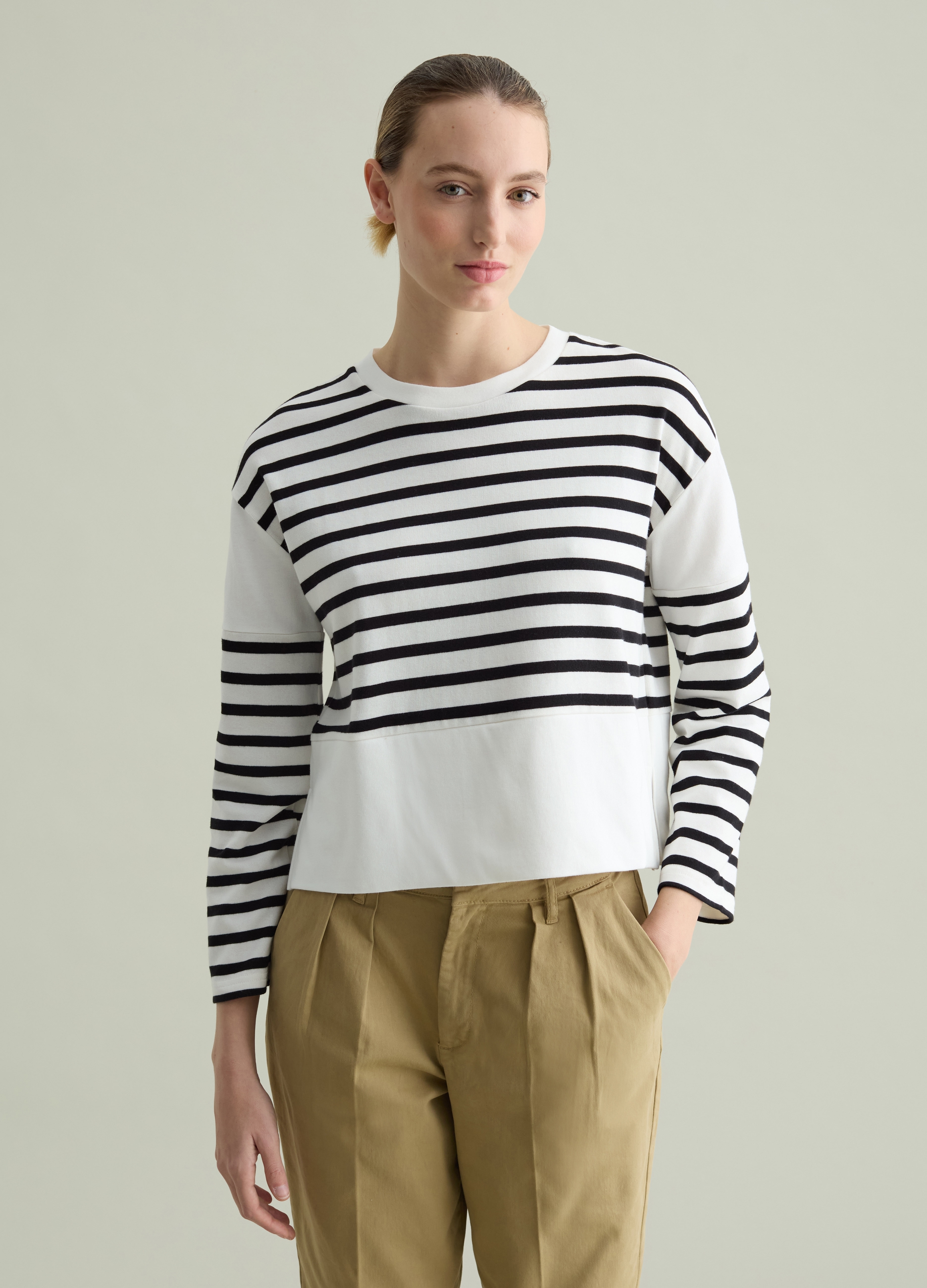 PIOMBO, T-shirt Maniche Lunghe In Cotone A Righe, Donna, Multicolor, Taglia: XS