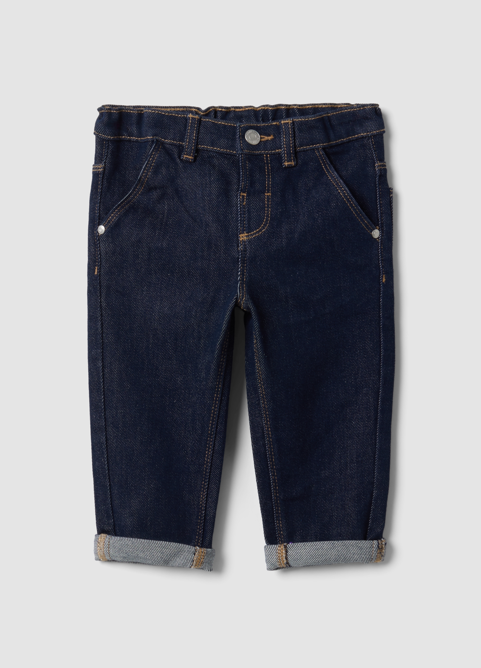 FAGOTTINO, Jeans Denim Blu Scuro In Cotone Elasticizzato Con Risvolto Per Bimbo, Bambino, Blu, Taglia: 24-30