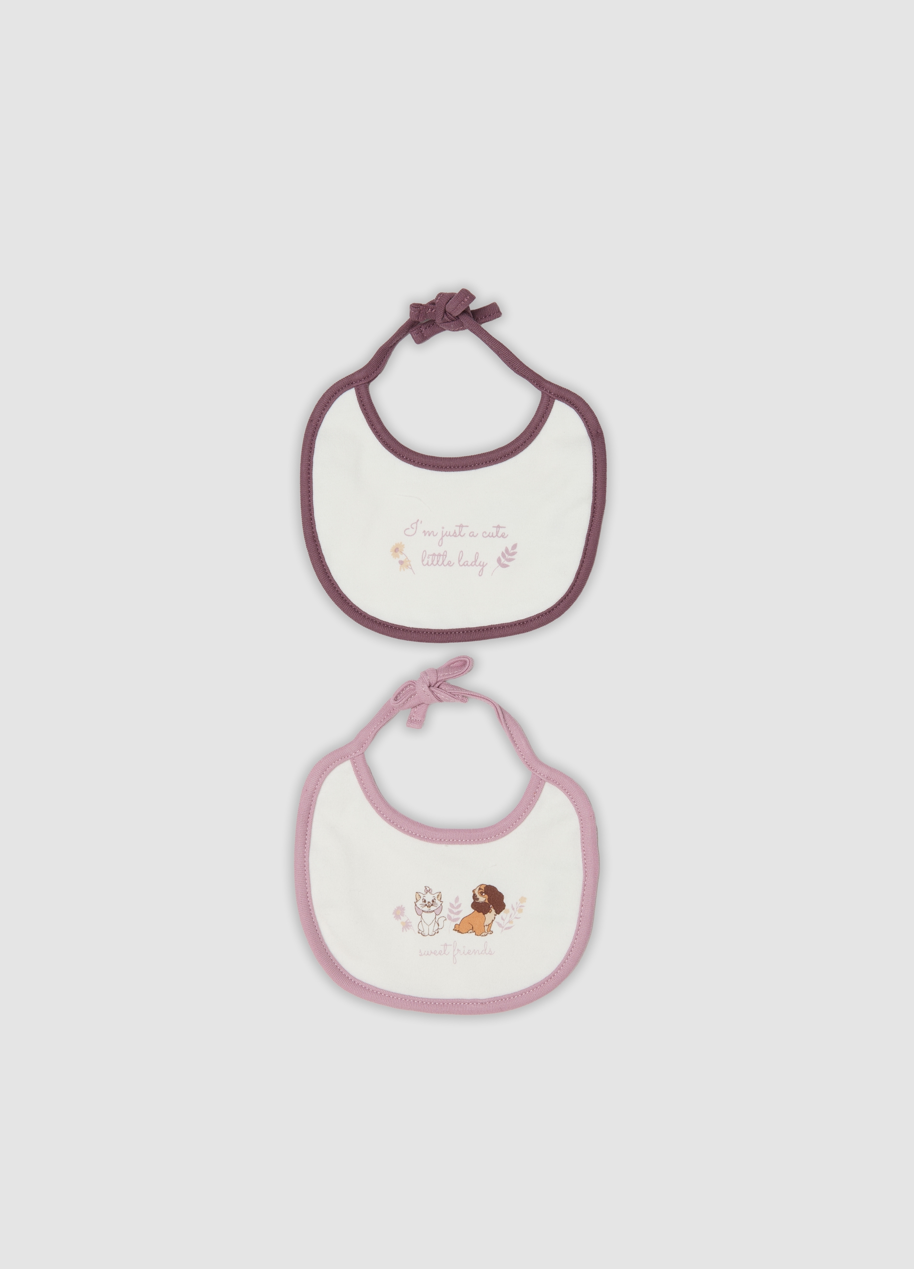 FAGOTTINO, Bipack Bavaglini Rosa E Viola In Puro Cotone Organico Con Stampa Disney, Neonata, Bianco, Taglia: T.U.