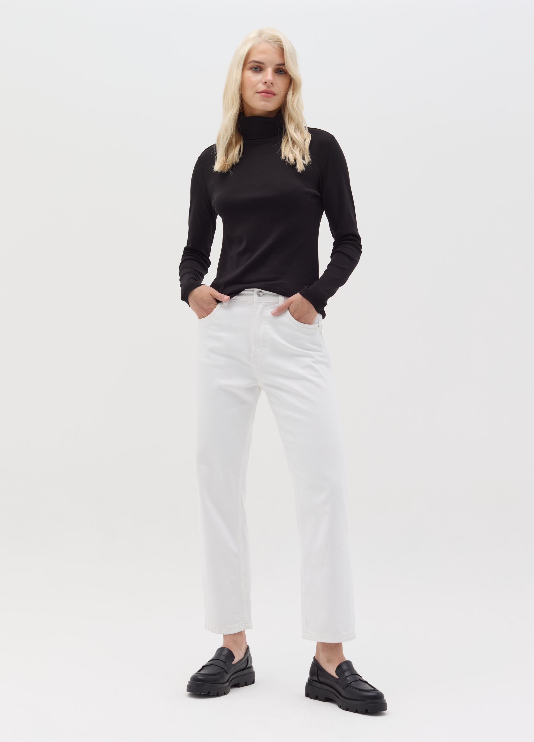 Camiseta De Cuello Alto De Manga Larga, Mujer, Negro, Talla: XXL