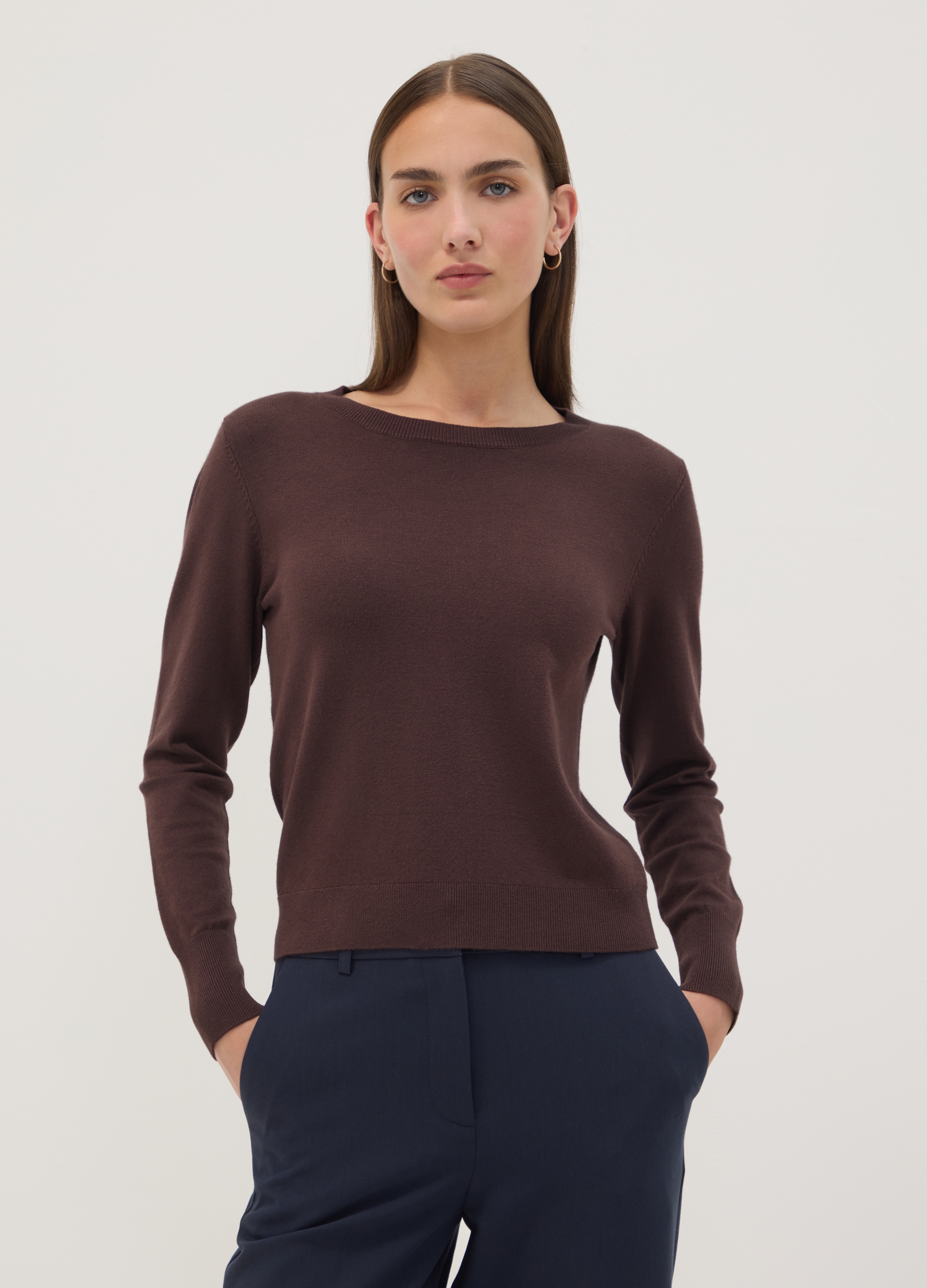 OVS, Maglia Marrone In Misto Viscosa Girocollo, Donna, Marrone, Taglia: M