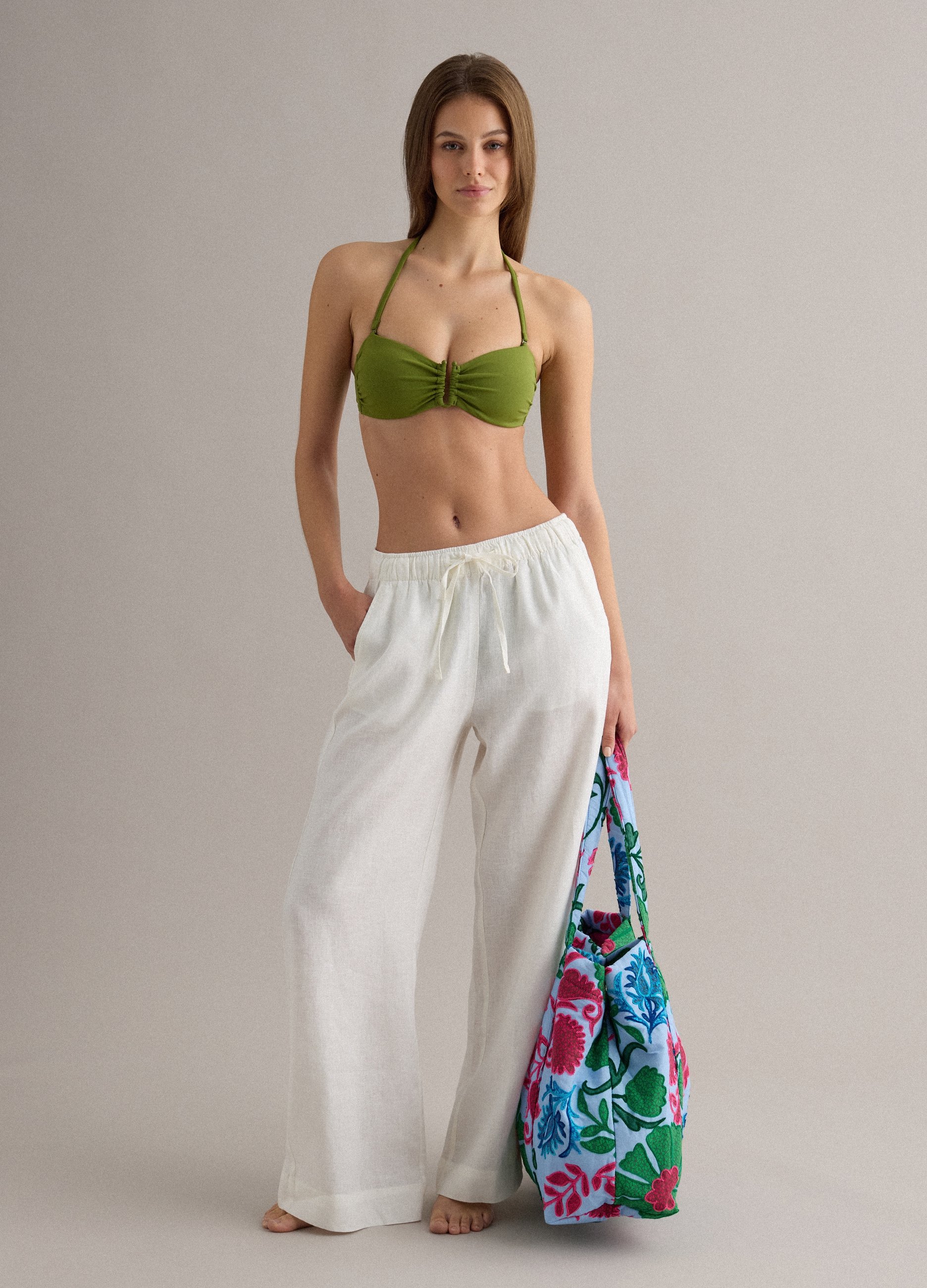 PIOMBO, Top De Bikini Bandeau Verde En Tejido Elástico, Mujer, Verde, Talla: 5