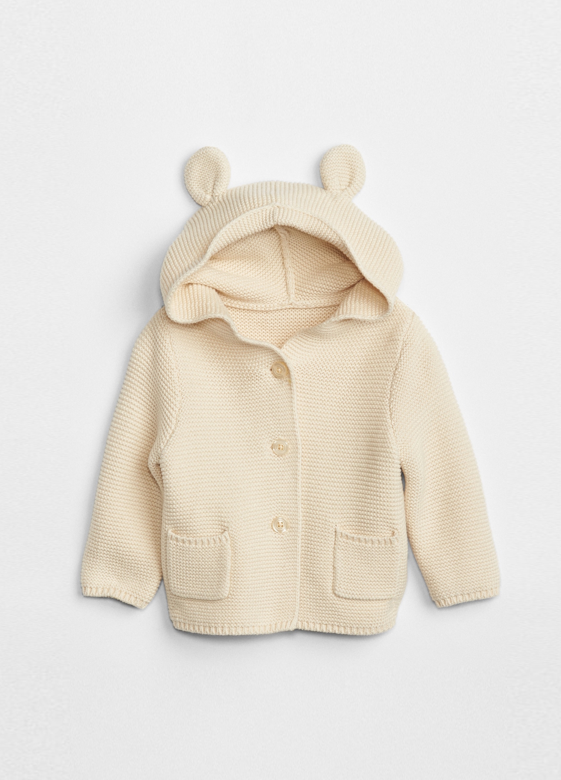 GAP KIDS, Cardigan Crochet In Maglia Con Cappuccio E Orecchie, Unisex, Bianco, Taglia: 12-18M/74-79
