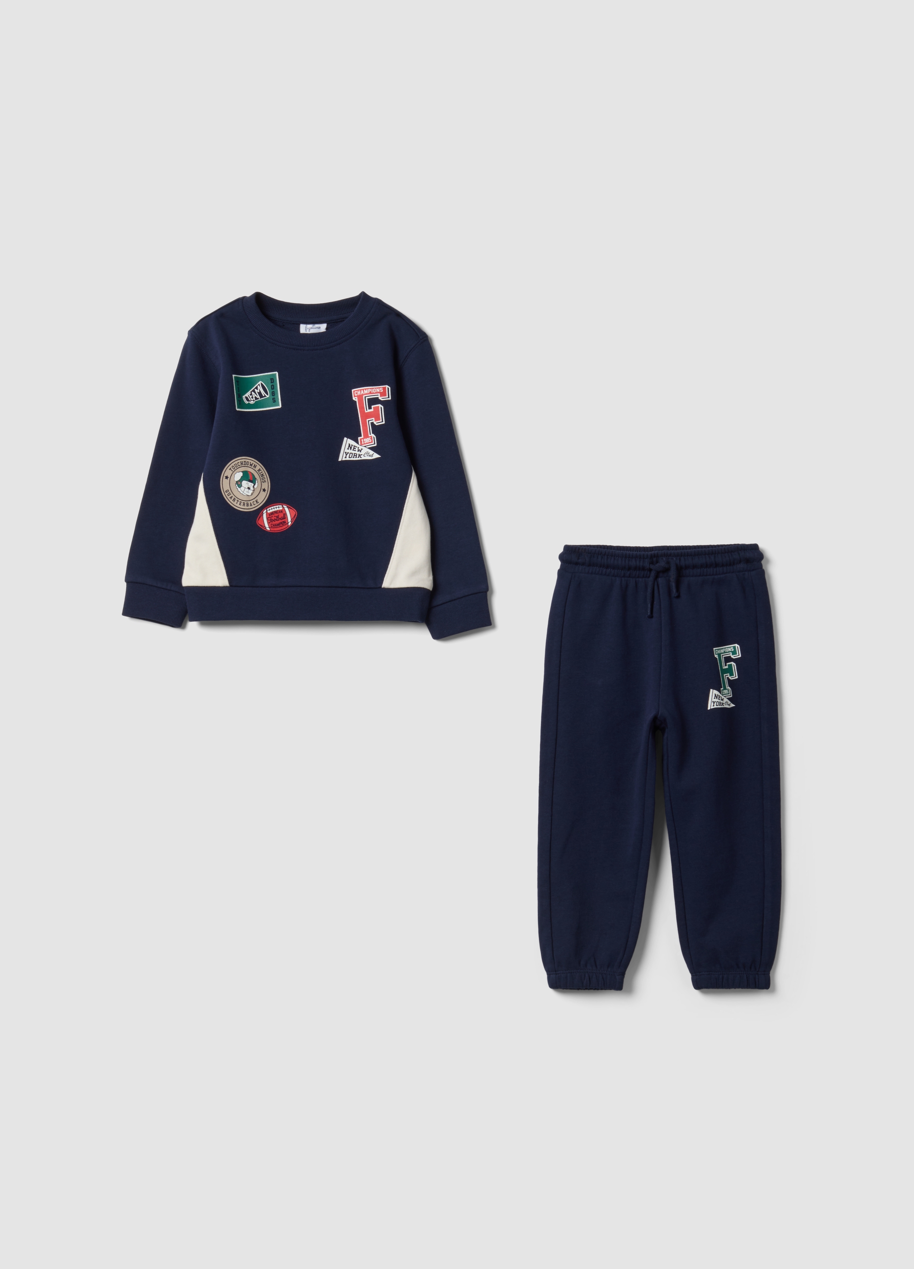 FAGOTTINO, Completo Jogging Blu In Puro Cotone Con Applicazioni Sportive Per Bimbo, Bambino, Blu, Taglia: 12-18