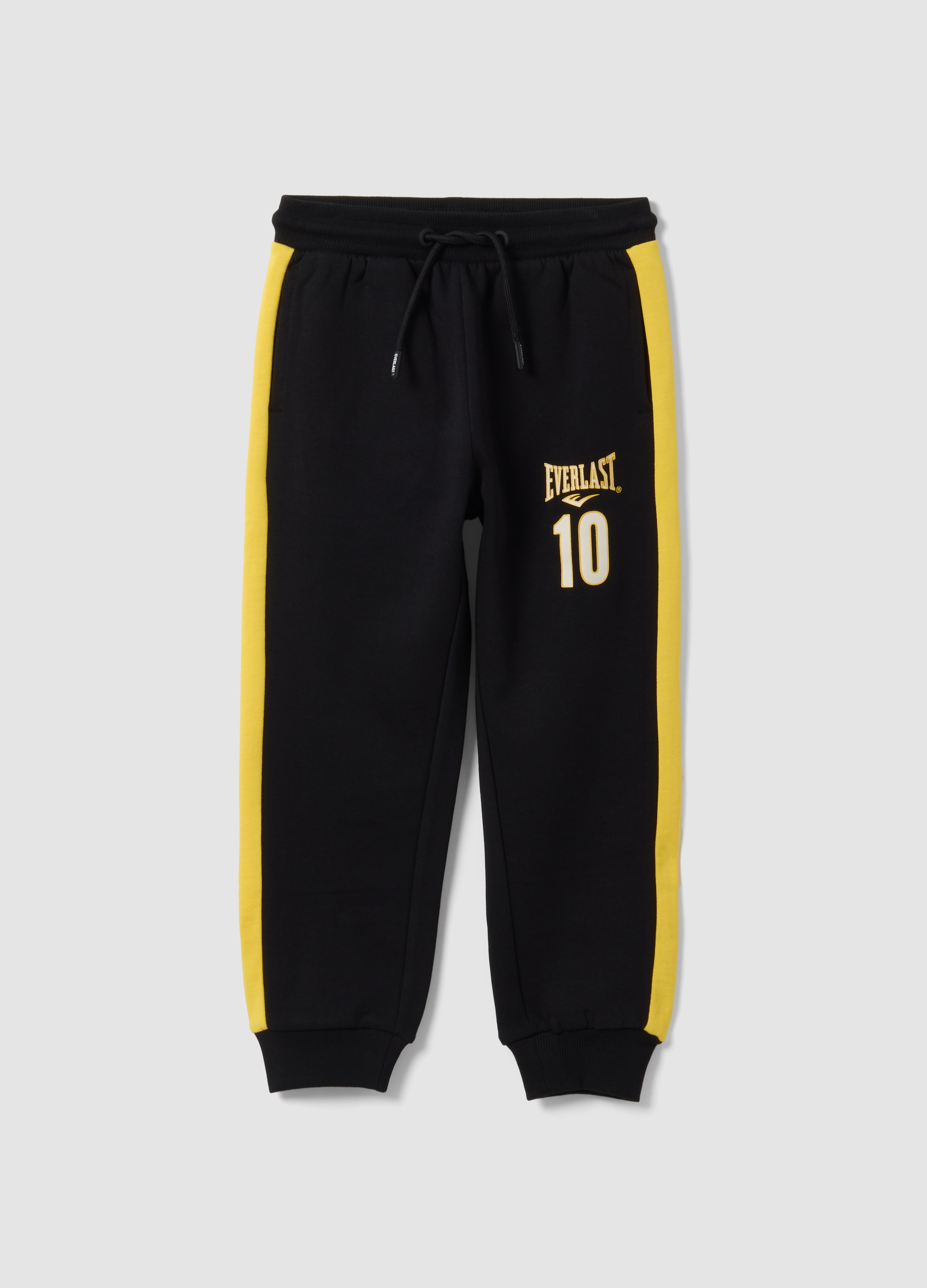 EVERLAST, Pantaloni Sportivi Neri In Puro Cotone Con Bande Gialle Per Bambino, Nero, Taglia: 7-8