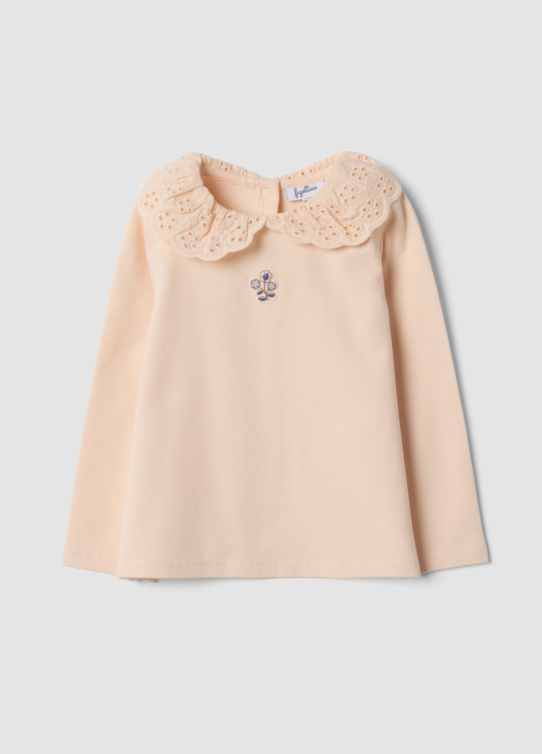 FAGOTTINO, Maglia Arancione In Cotone Organico Elasticizzato Con Colletto Sangallo, Bambina, Arancione, Taglia: 9-12
