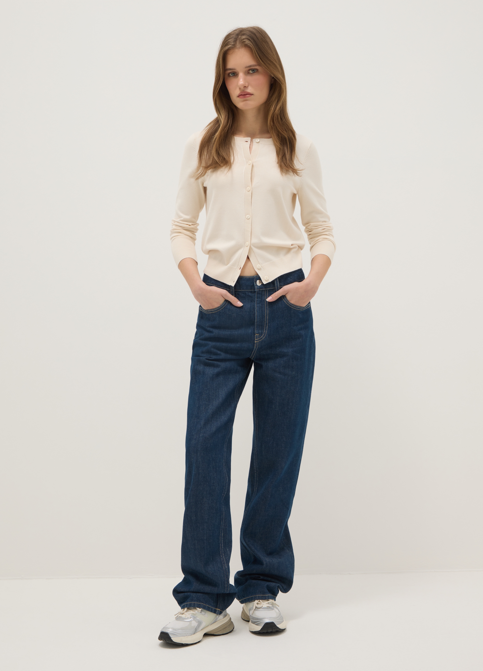 Cárdigan Beige De Cuello Redondo Ajuste Regular, Mujer, Beige Jaspeado, Talla: 42