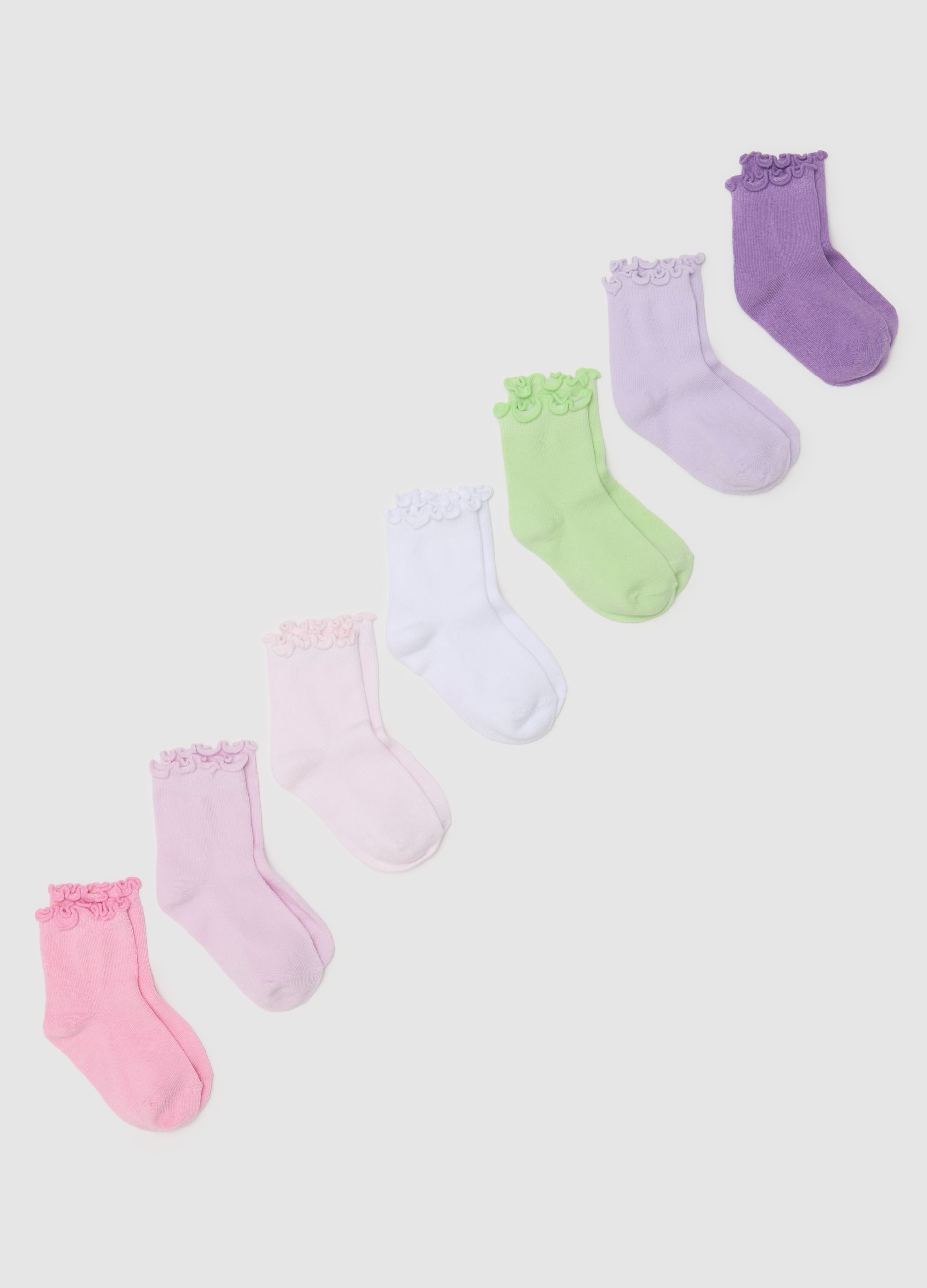 OVS, Multipack Sette Calze Corte Con Bordo Ondulato, Bambina, Multicolor, Taglia: 25/27